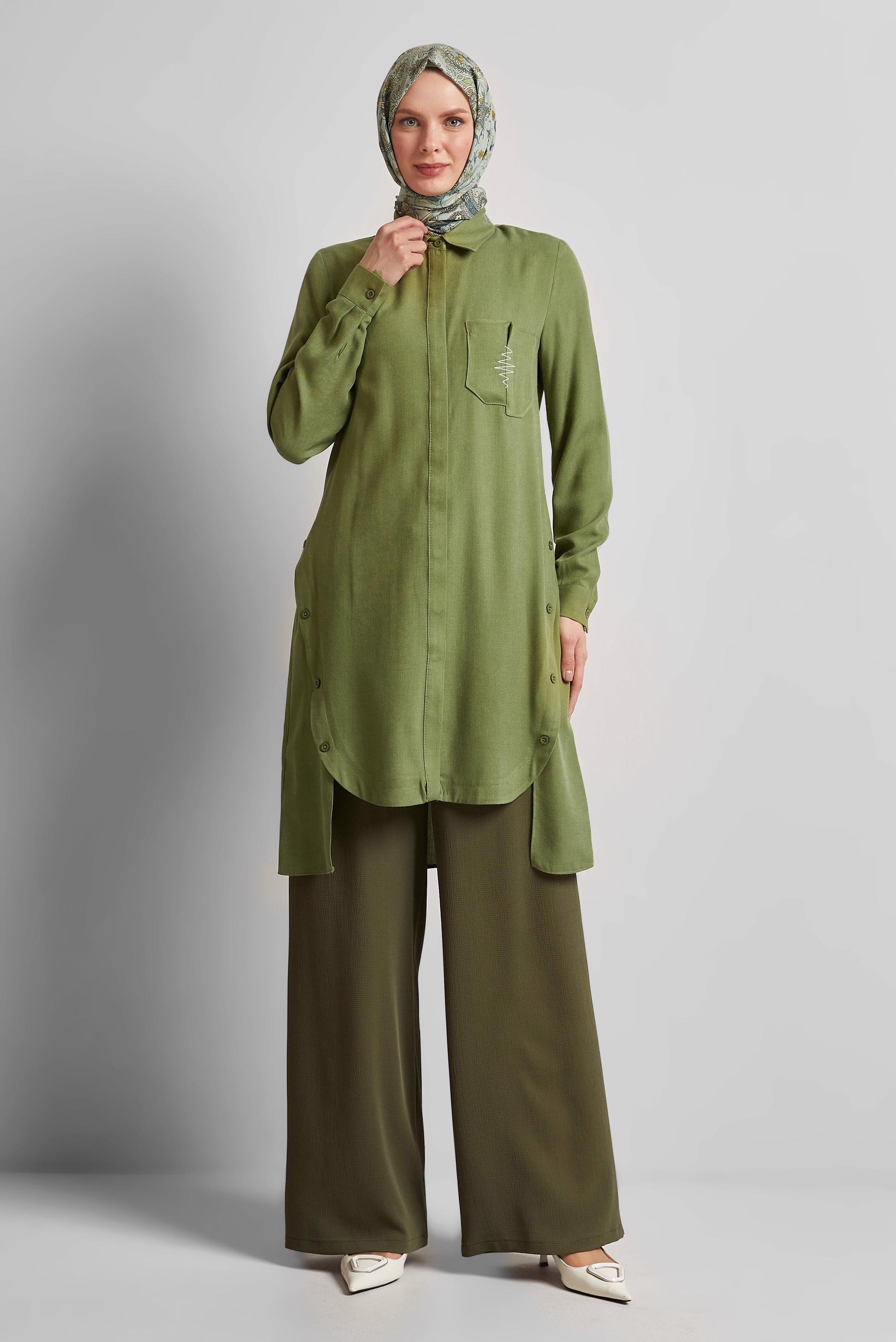 Tesettür giyim YEŞİL ASİMETRİK KESİM TUNİK 44816