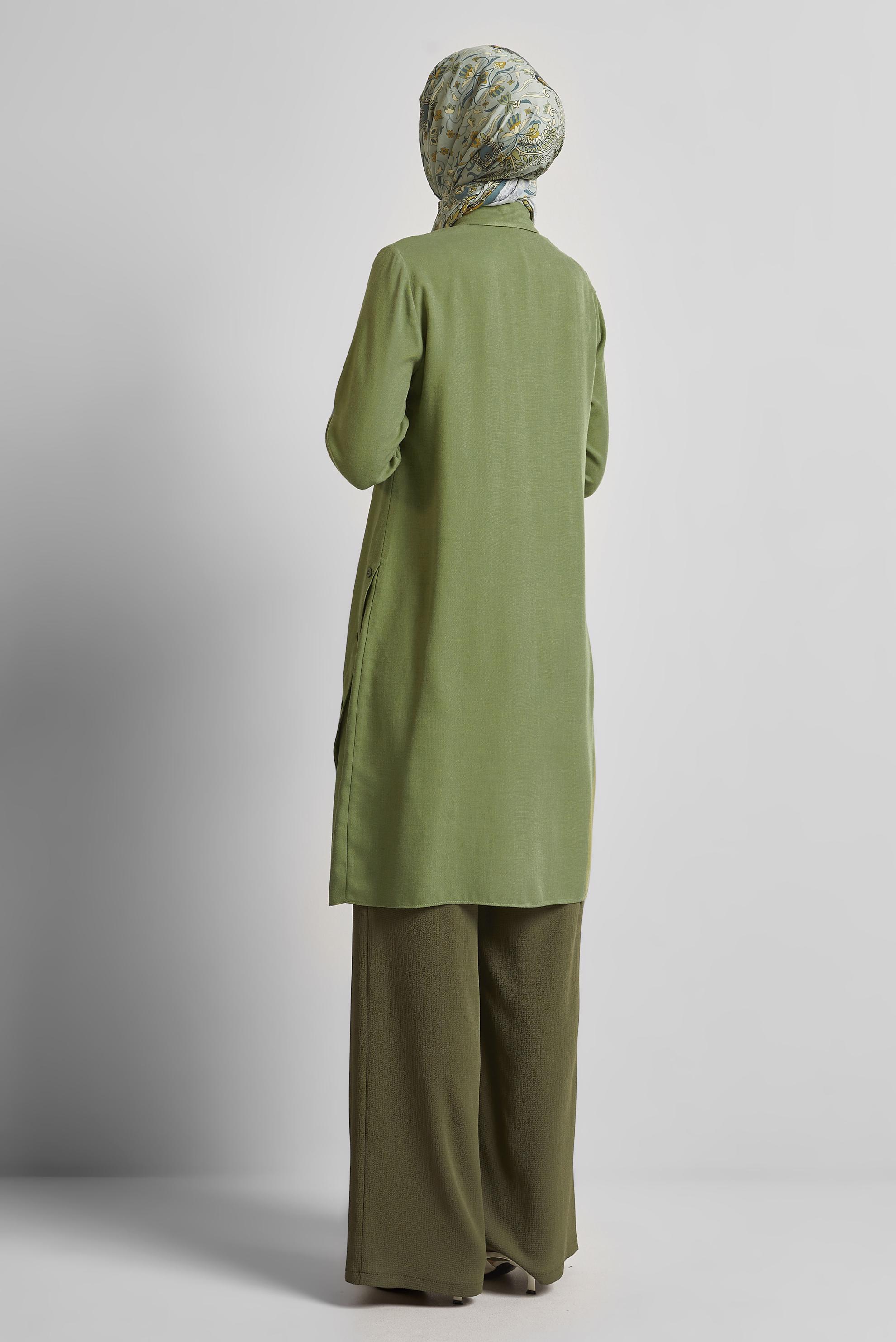 Tesettür giyim YEŞİL ASİMETRİK KESİM TUNİK 44816