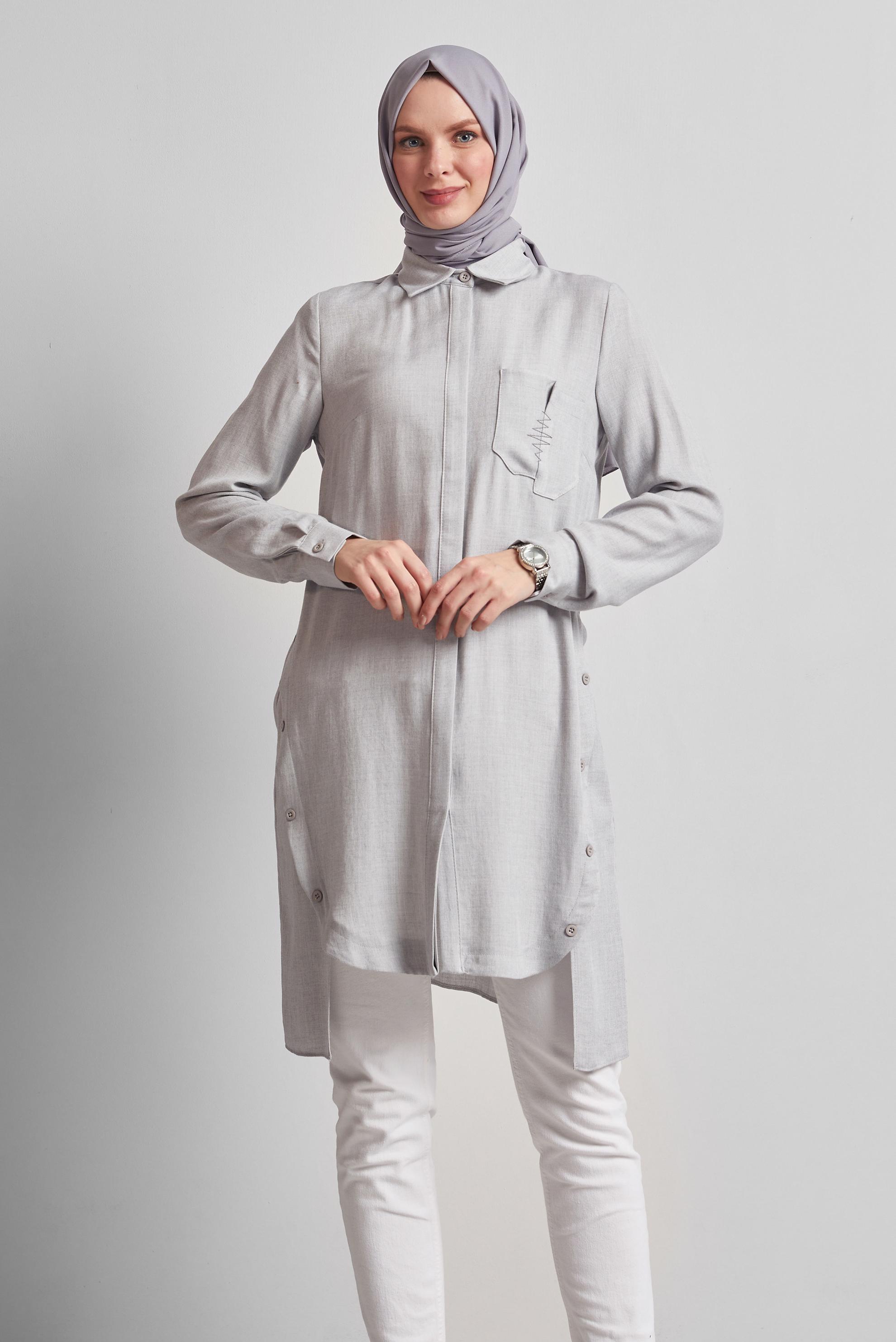 Tesettür giyim GRİ ASİMETRİK KESİM TUNİK 44816