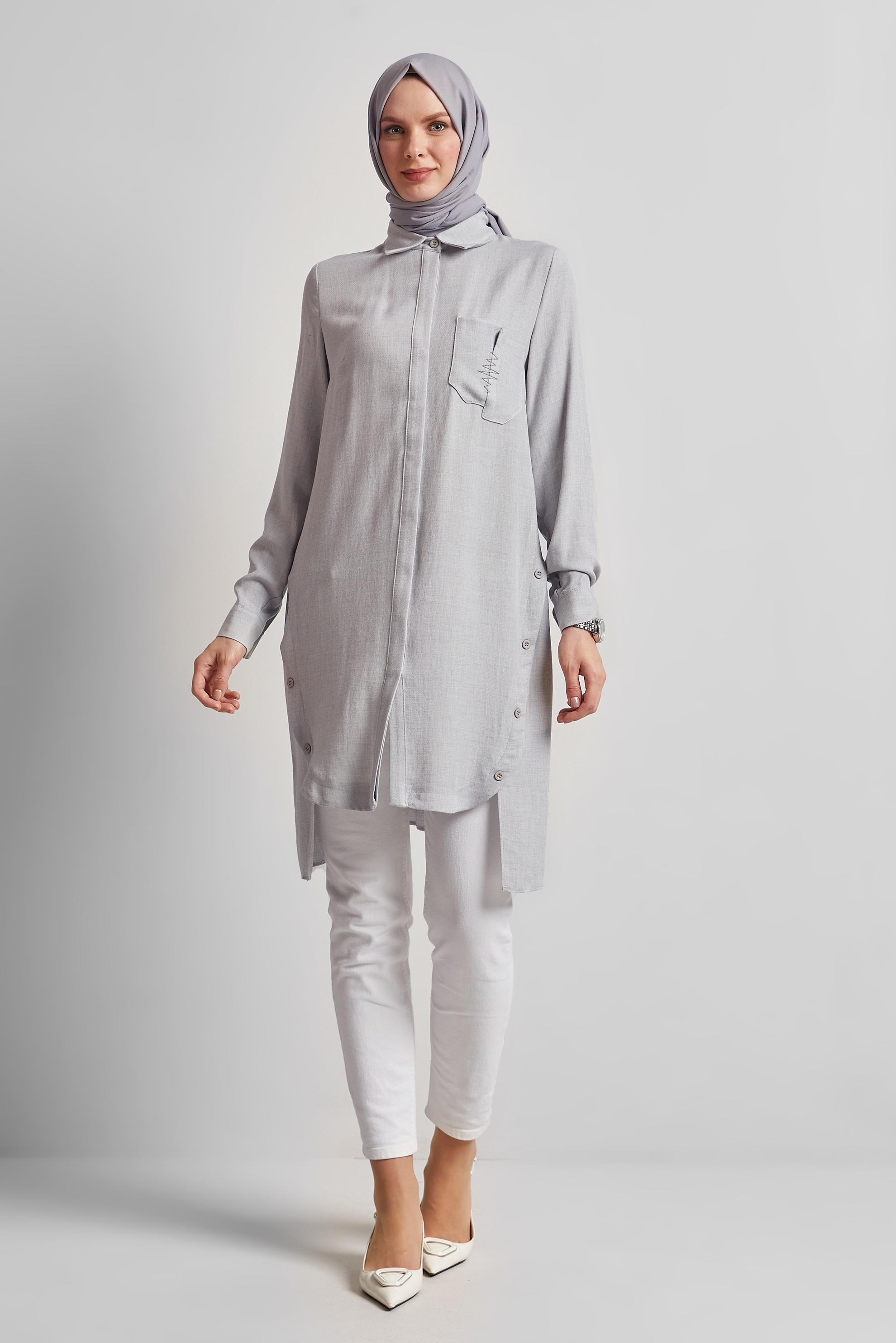 Tesettür giyim GRİ ASİMETRİK KESİM TUNİK 44816