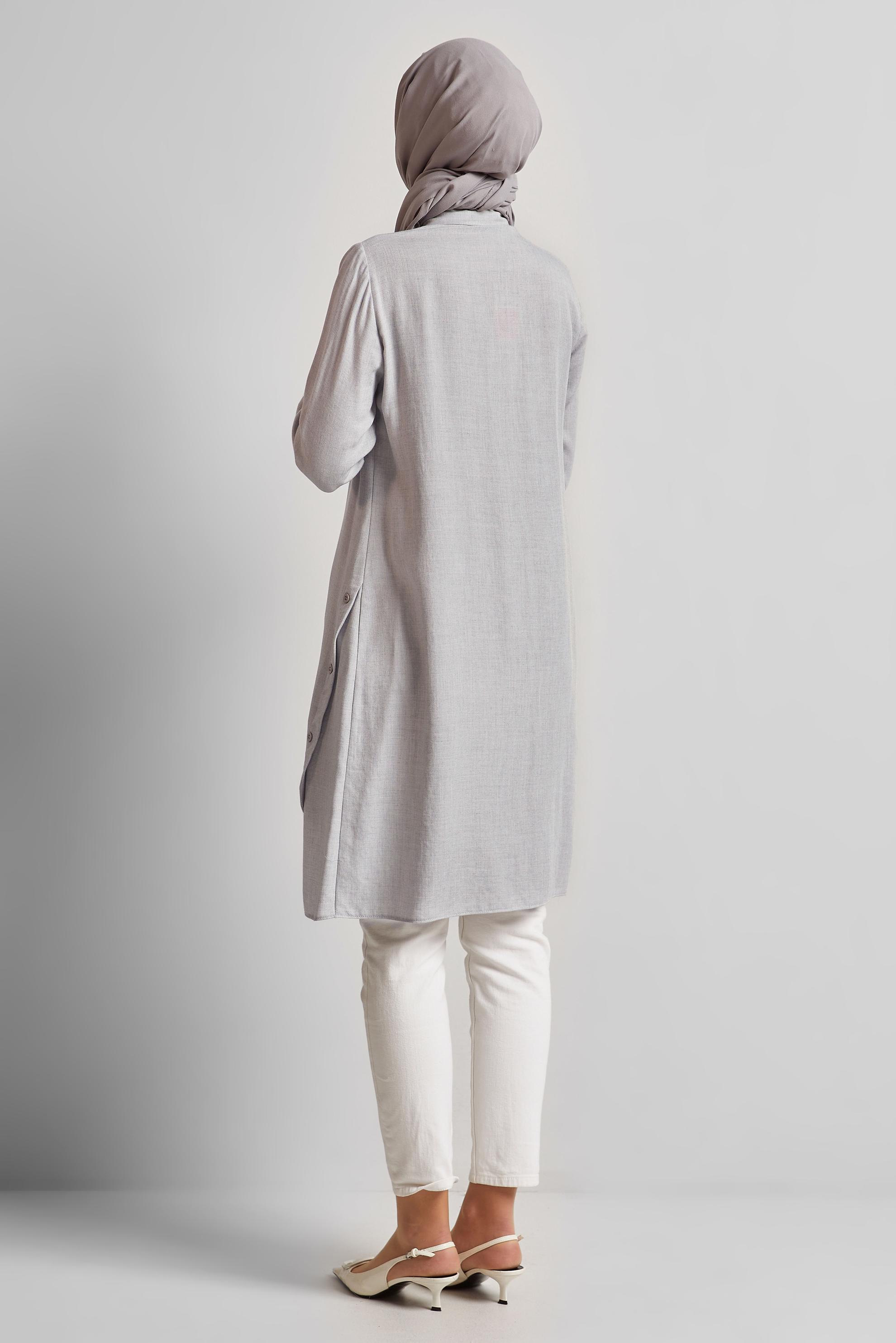 Tesettür giyim GRİ ASİMETRİK KESİM TUNİK 44816