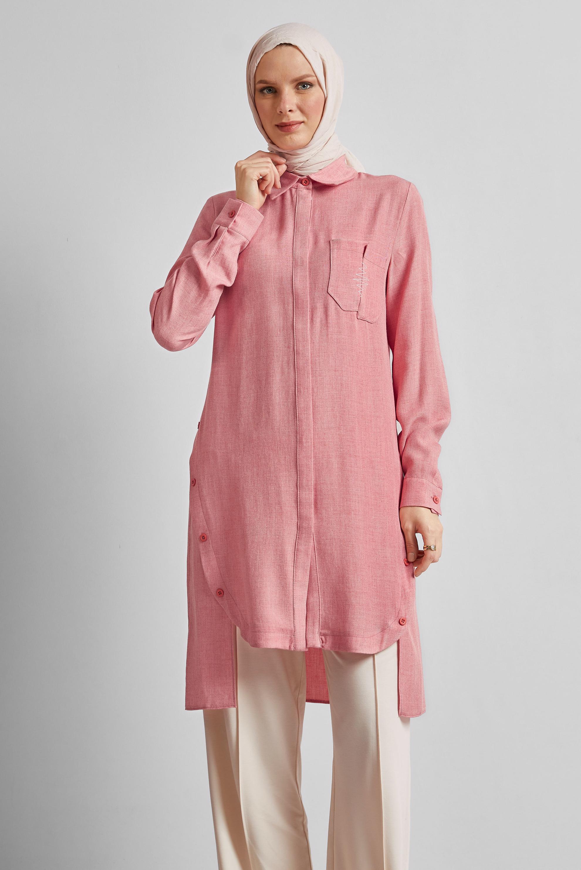 Tesettür giyim PEMBE ASİMETRİK KESİM TUNİK 44816