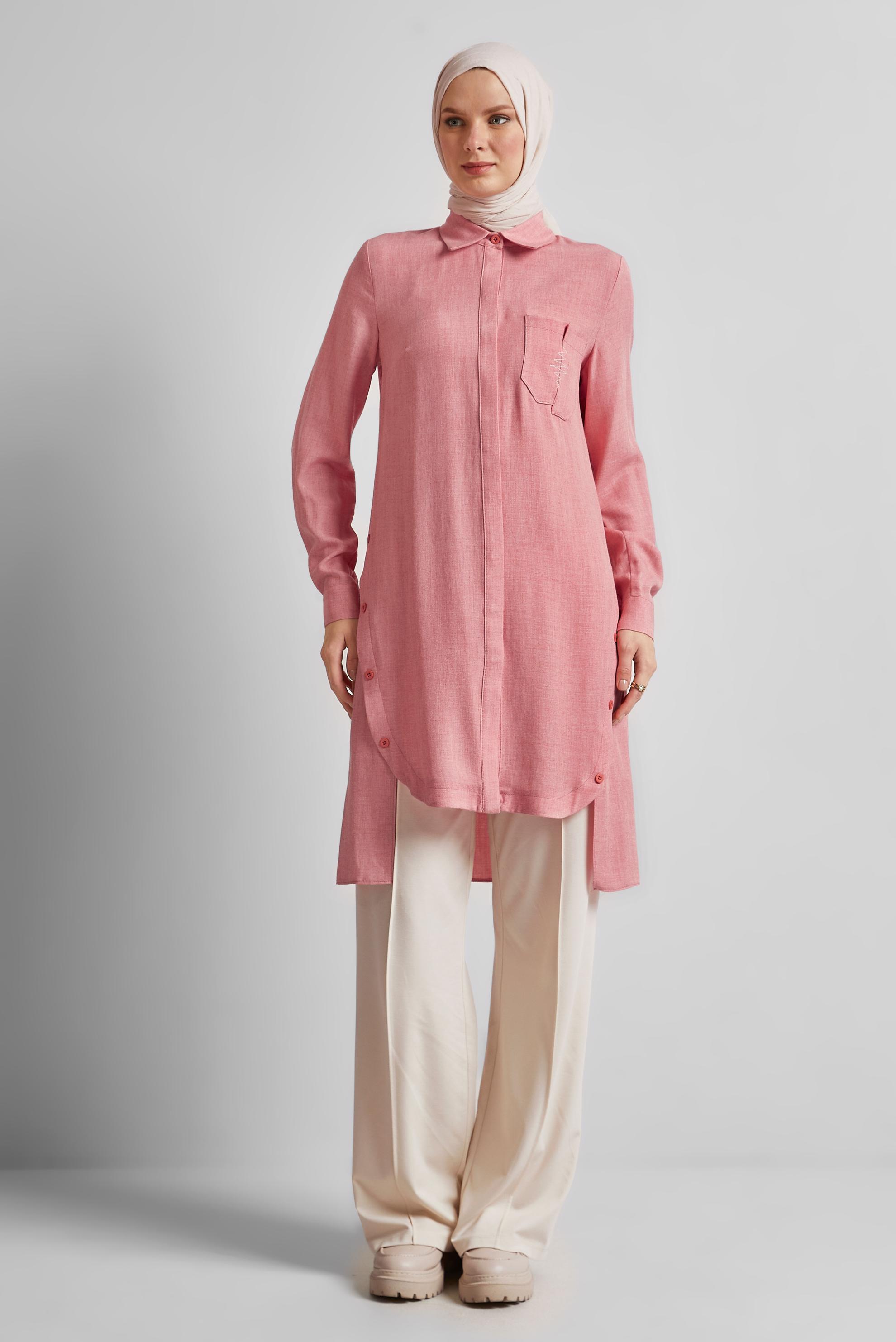Tesettür giyim PEMBE ASİMETRİK KESİM TUNİK 44816