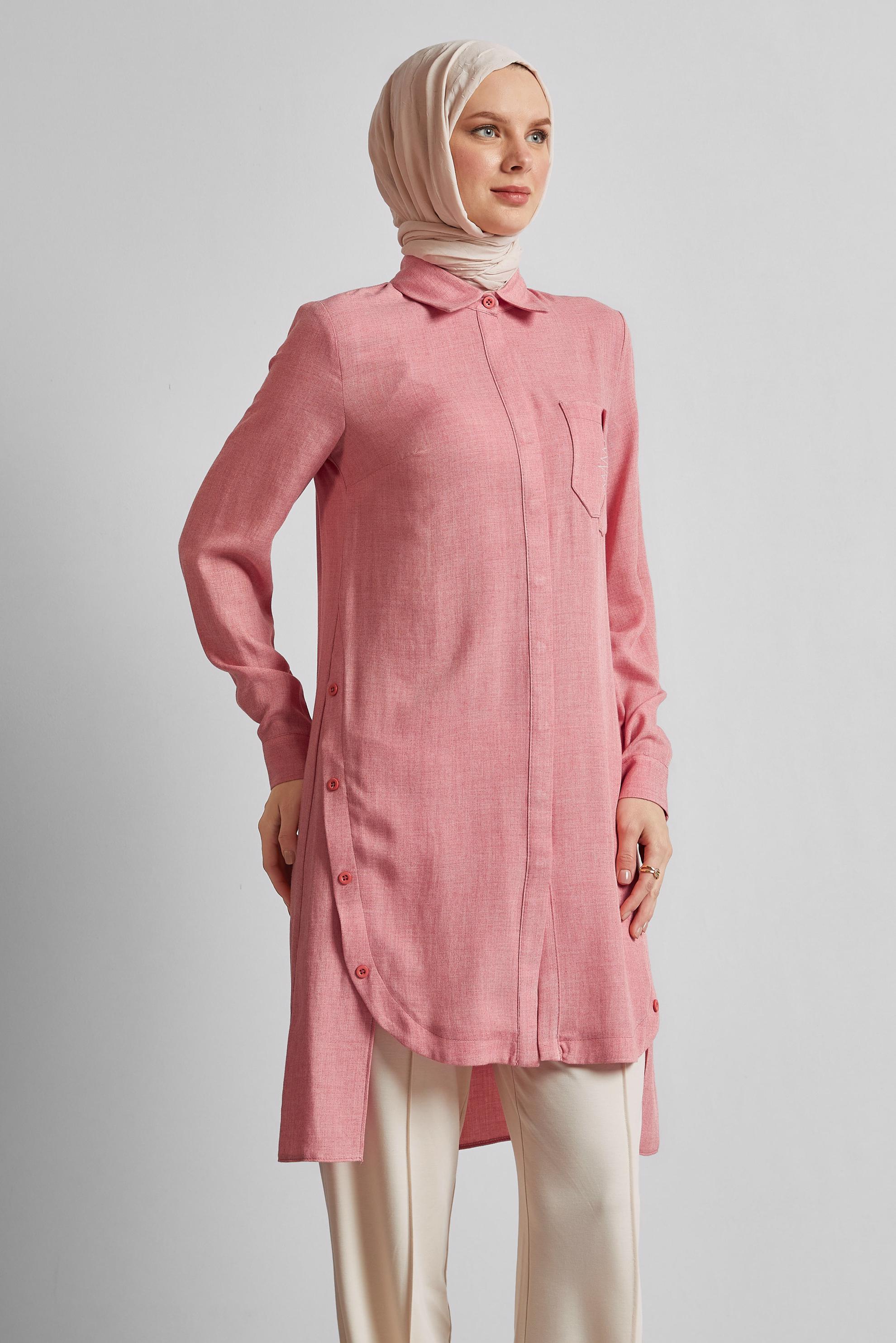Tesettür giyim PEMBE ASİMETRİK KESİM TUNİK 44816