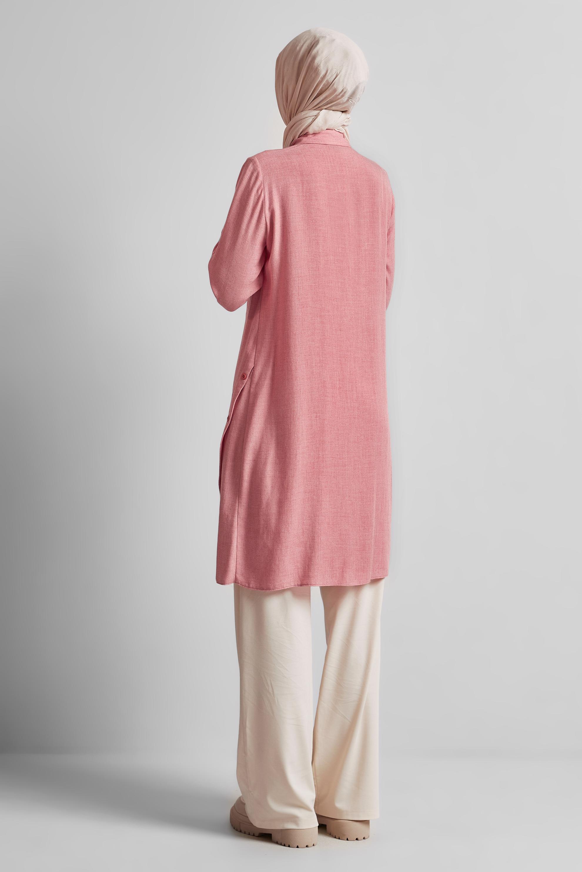 Tesettür giyim PEMBE ASİMETRİK KESİM TUNİK 44816