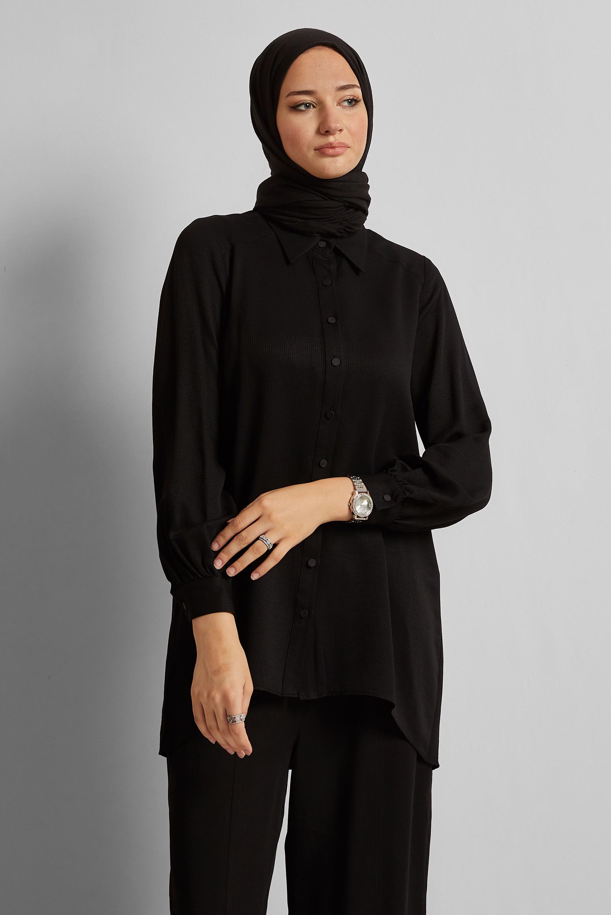 Tesettür giyim SİYAH ASİMETRİK KESİM TUNİK 44817