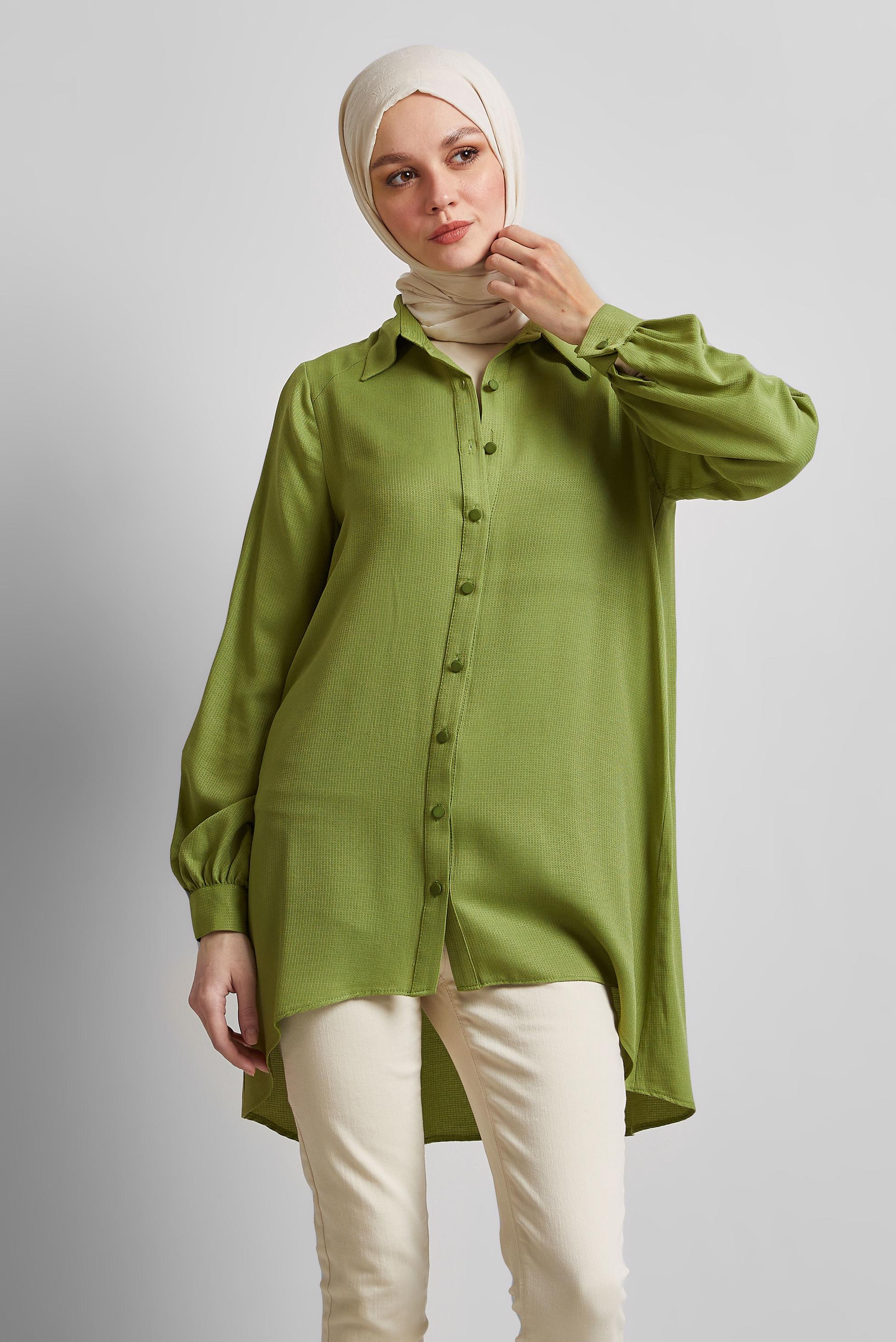 Tesettür giyim YEŞİL ASİMETRİK KESİM TUNİK 44817