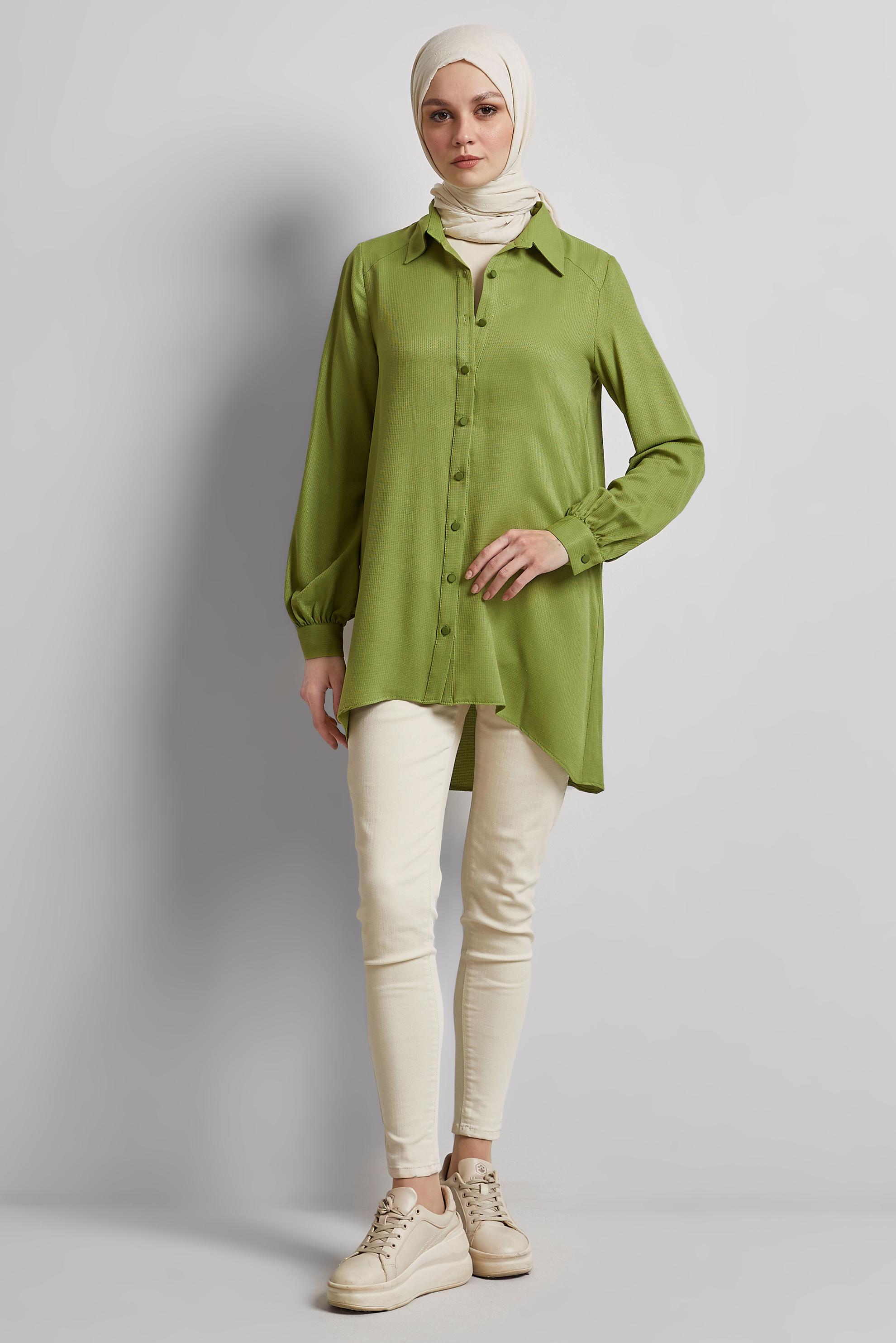 Tesettür giyim YEŞİL ASİMETRİK KESİM TUNİK 44817