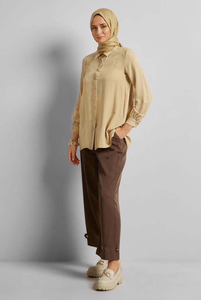 Vêtements hijab BRUN TUNIQUE COUPE ASYMÉTRIQUE 44817 - ALVİNA