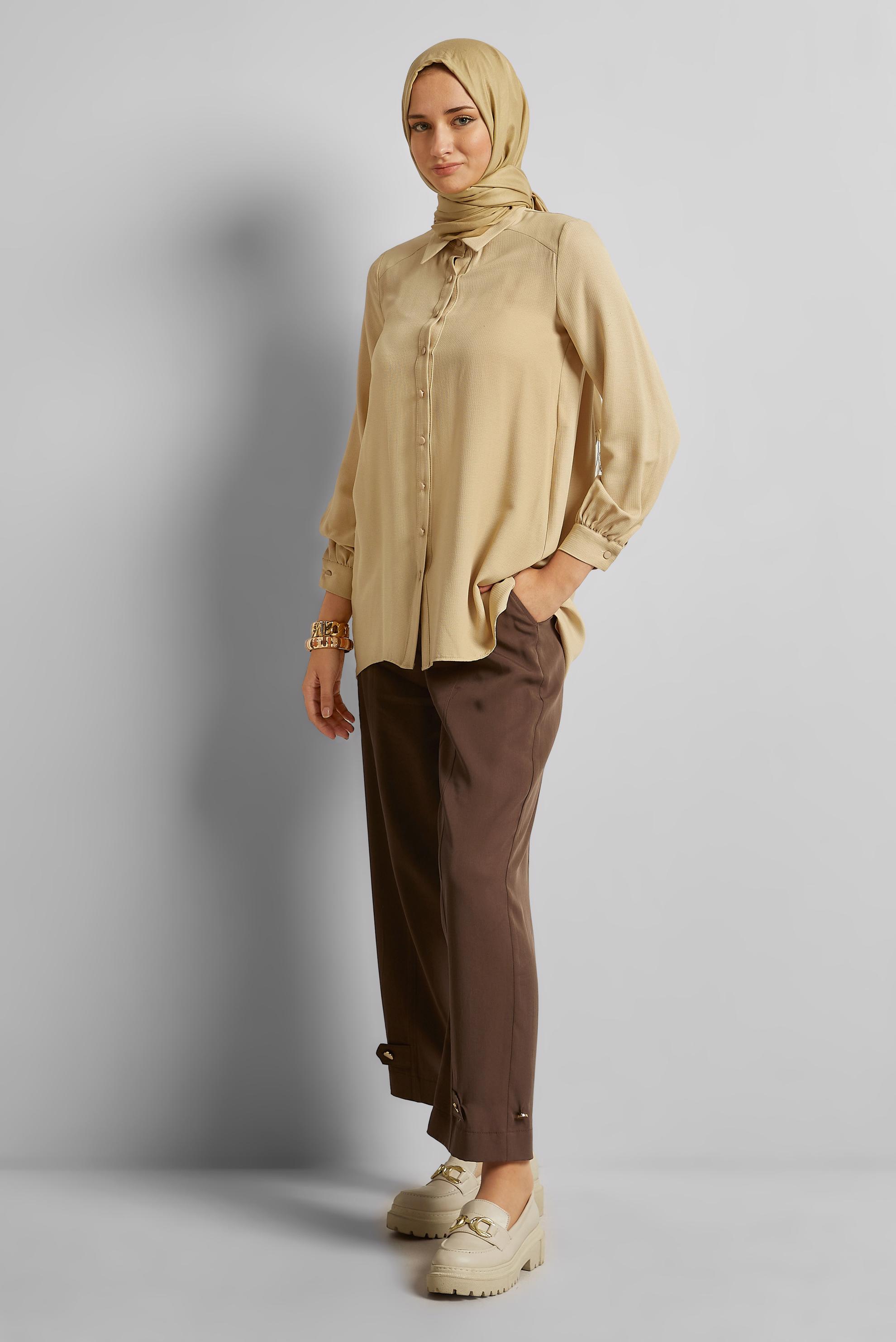 Vêtements hijab BRUN TUNIQUE COUPE ASYMÉTRIQUE 44817