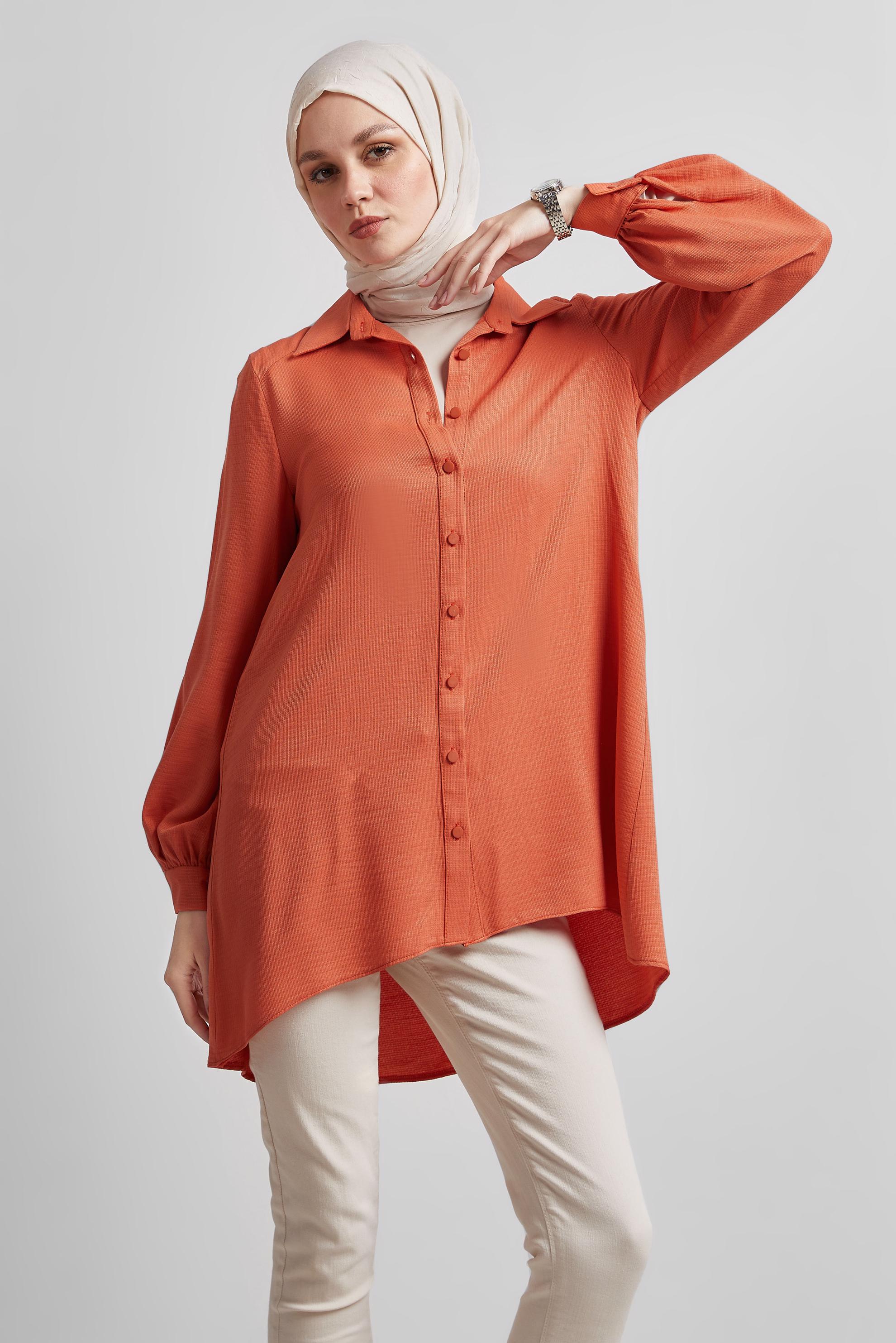 Tesettür giyim TURUNCU ASİMETRİK KESİM TUNİK 44817