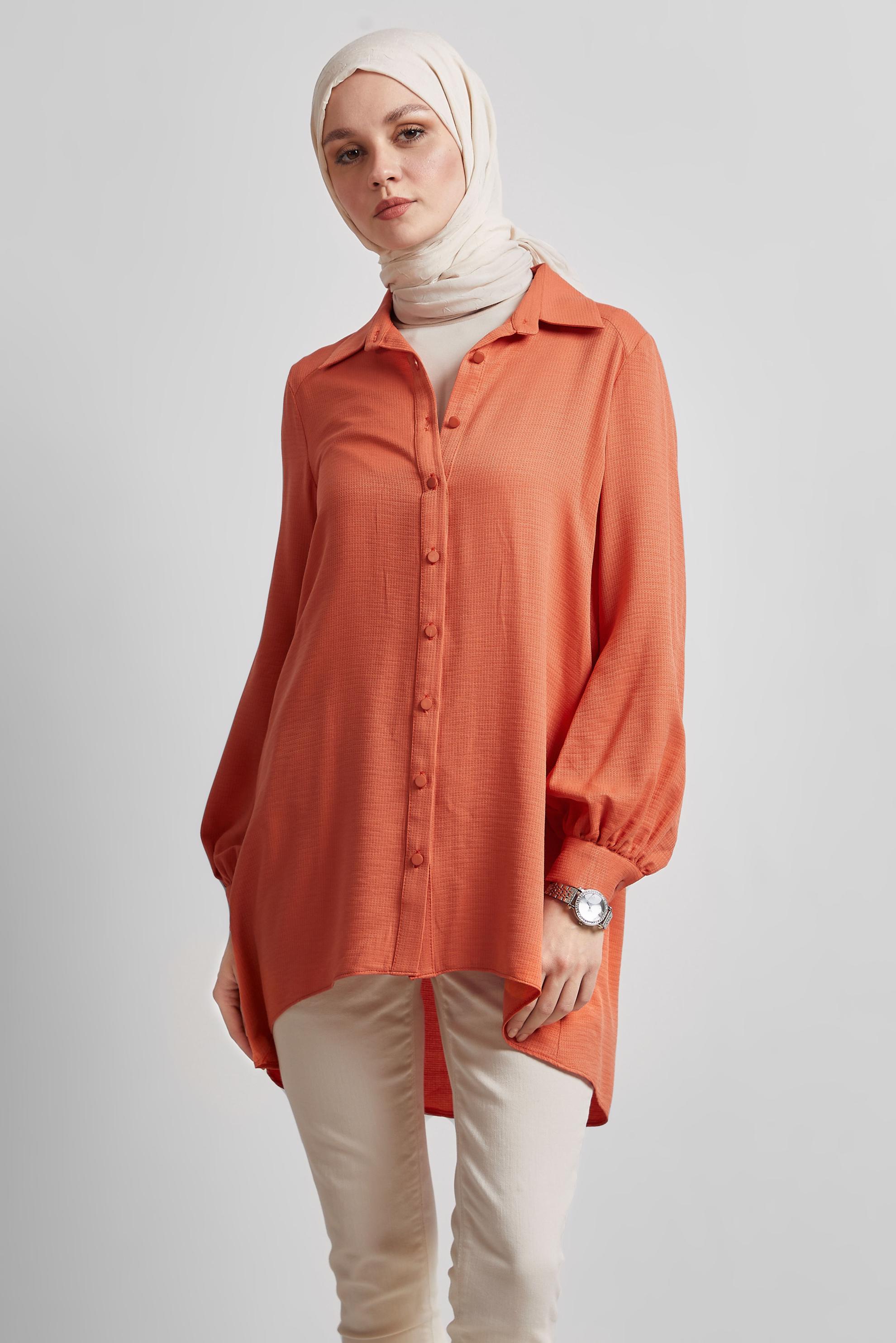 Tesettür giyim TURUNCU ASİMETRİK KESİM TUNİK 44817