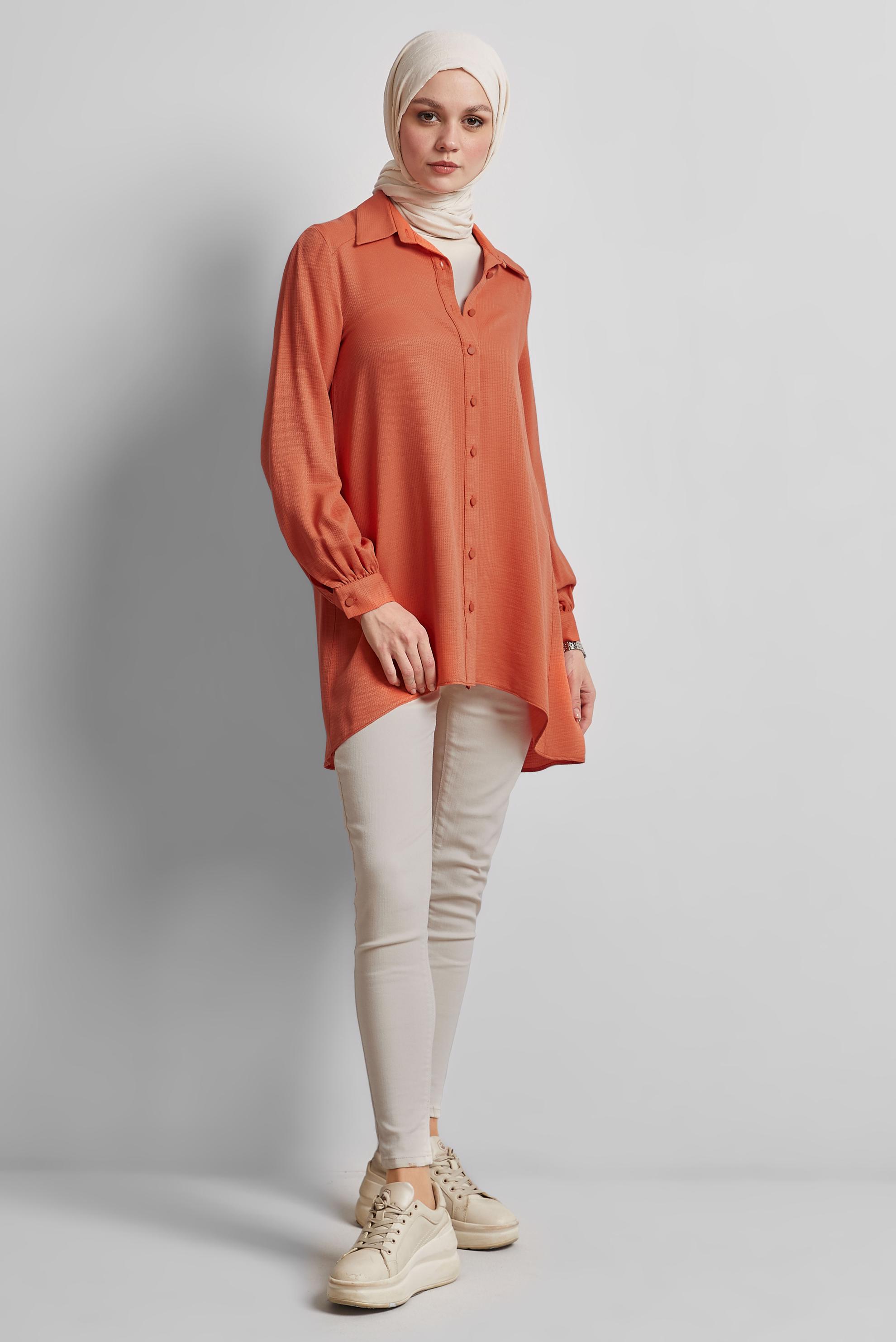 Tesettür giyim TURUNCU ASİMETRİK KESİM TUNİK 44817
