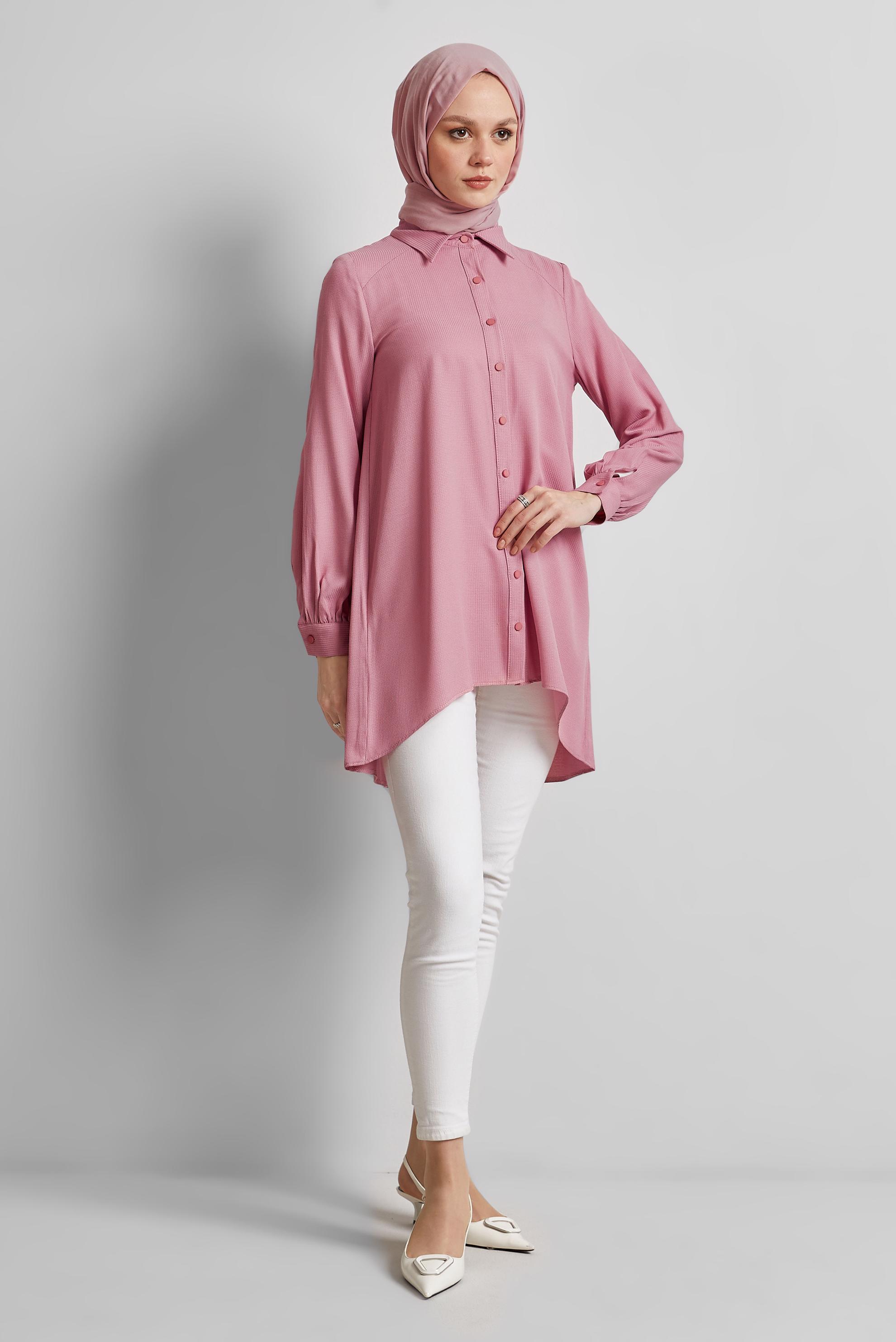 Tesettür giyim PUDRA ASİMETRİK KESİM TUNİK 44817