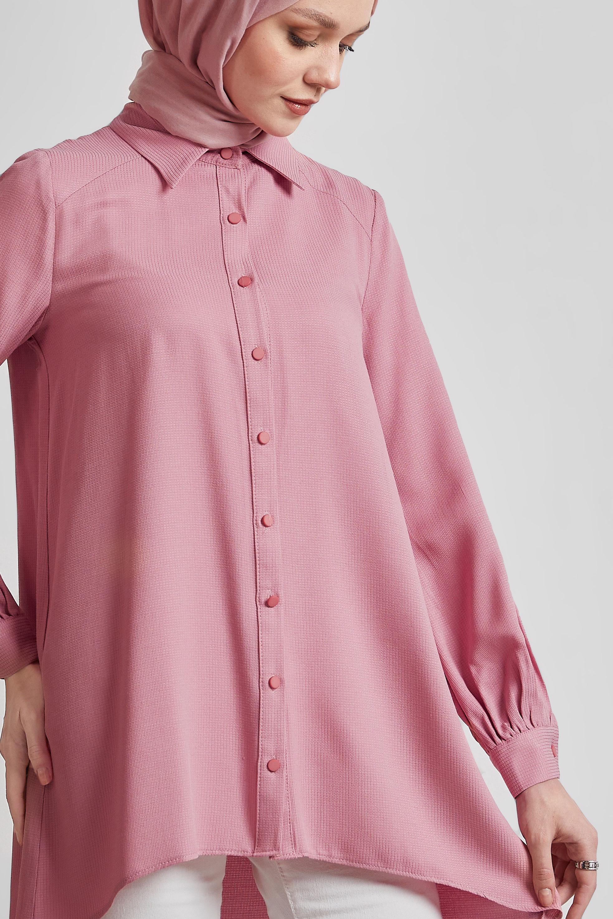 Tesettür giyim PUDRA ASİMETRİK KESİM TUNİK 44817