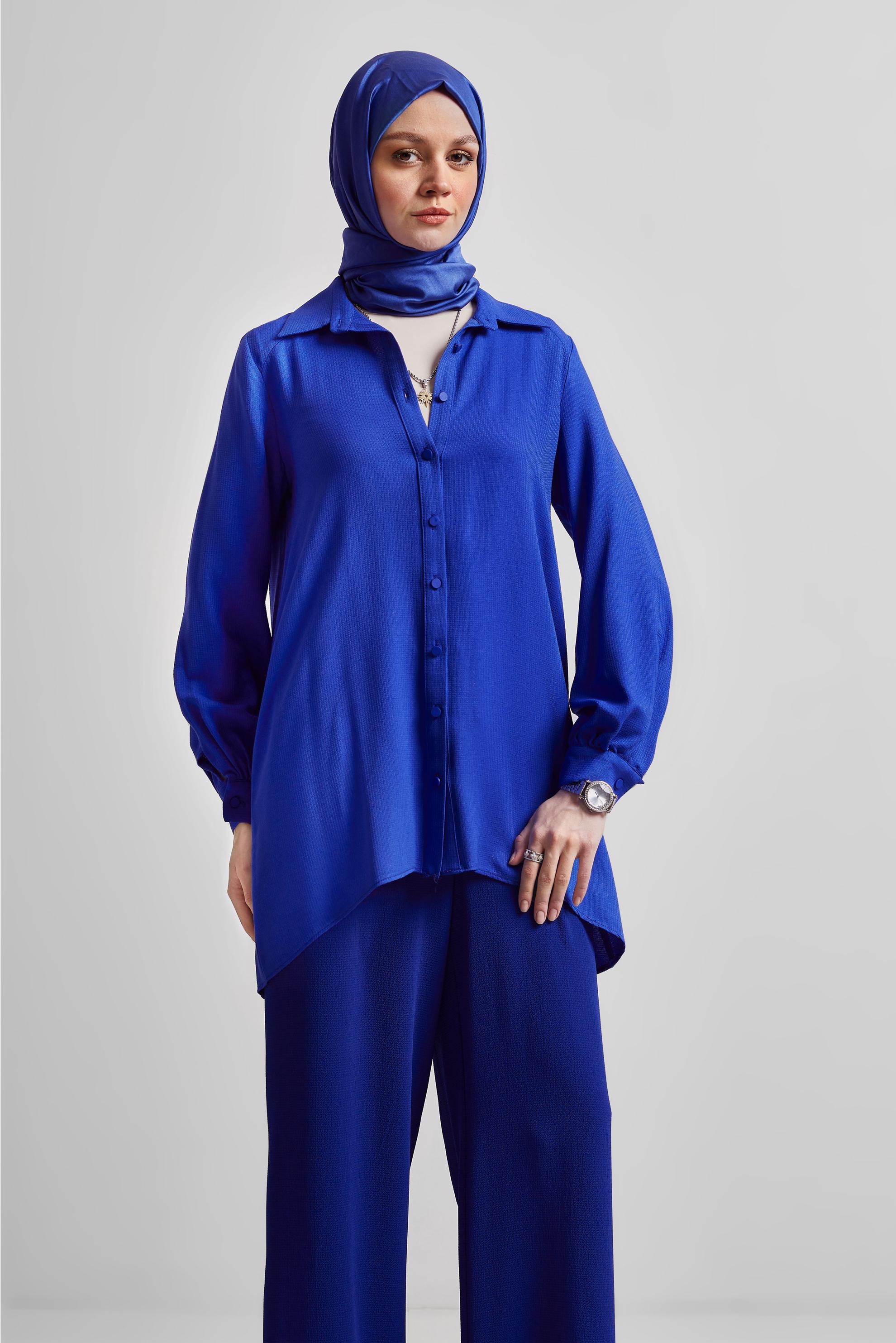 Tesettür giyim LACİVERT ASİMETRİK KESİM TUNİK 44817