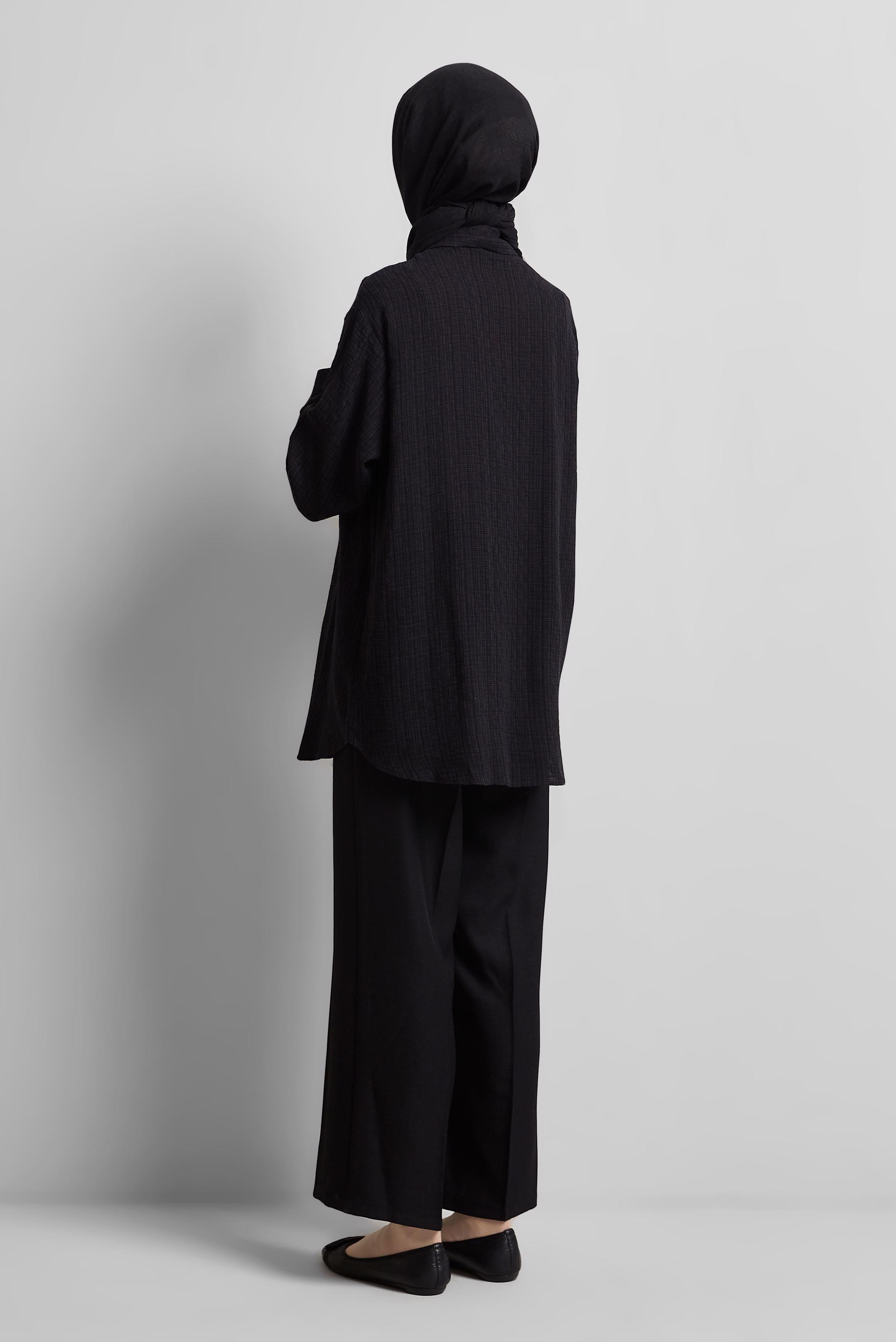 Tesettür giyim SİYAH GÖMLEK YAKA TUNİK 44818