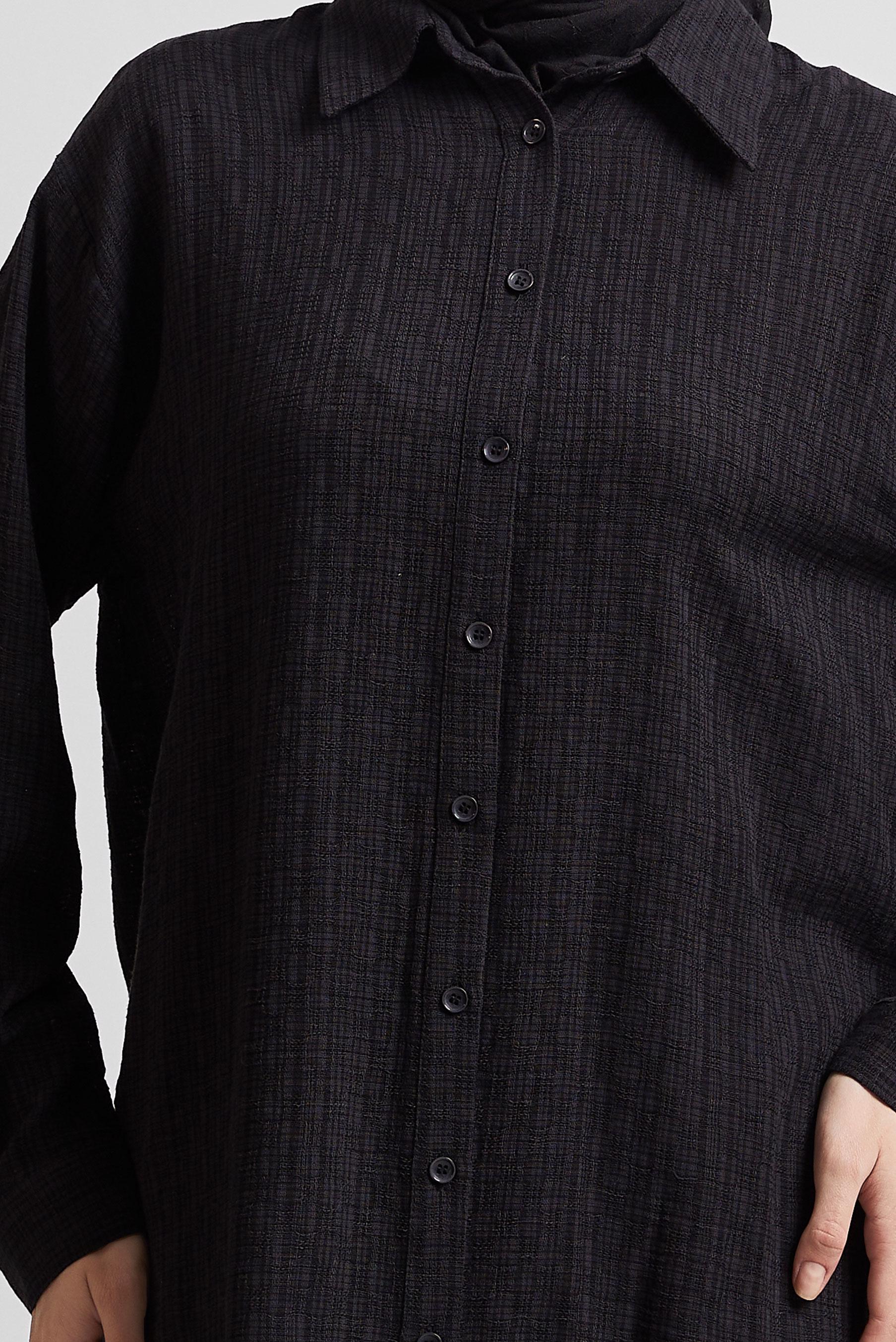 Tesettür giyim SİYAH GÖMLEK YAKA TUNİK 44818