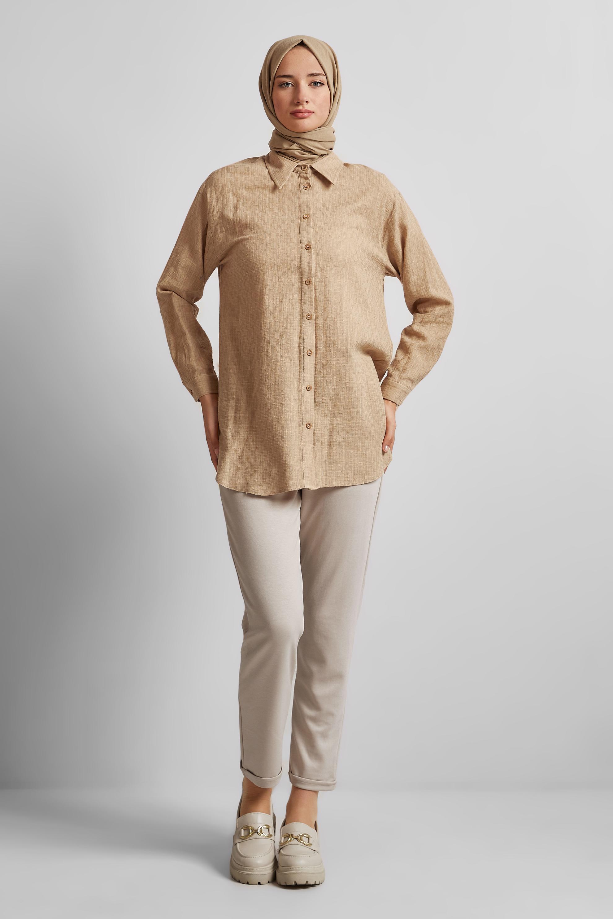 Tesettür giyim KAHVE GÖMLEK YAKA TUNİK 44818