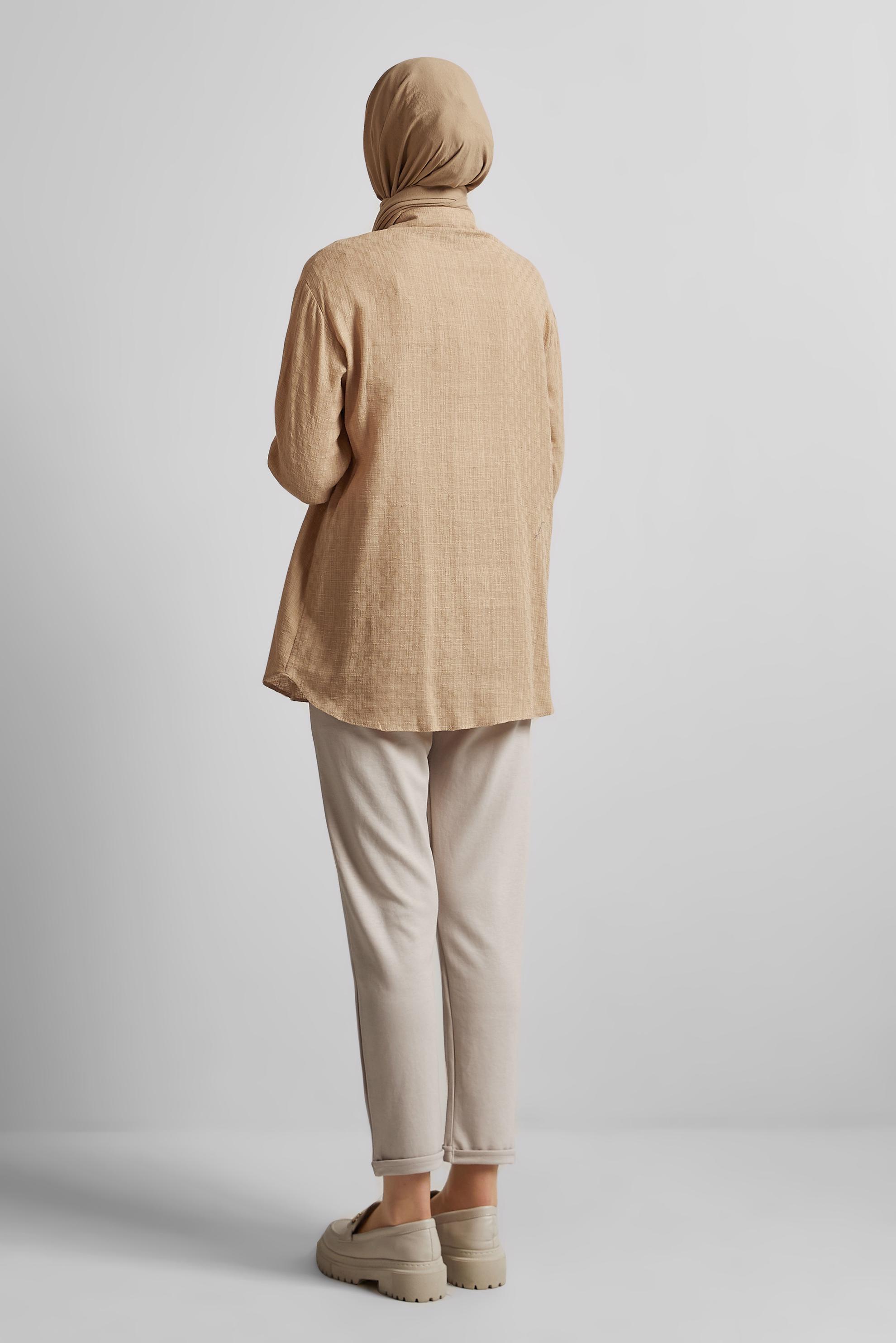 Tesettür giyim KAHVE GÖMLEK YAKA TUNİK 44818