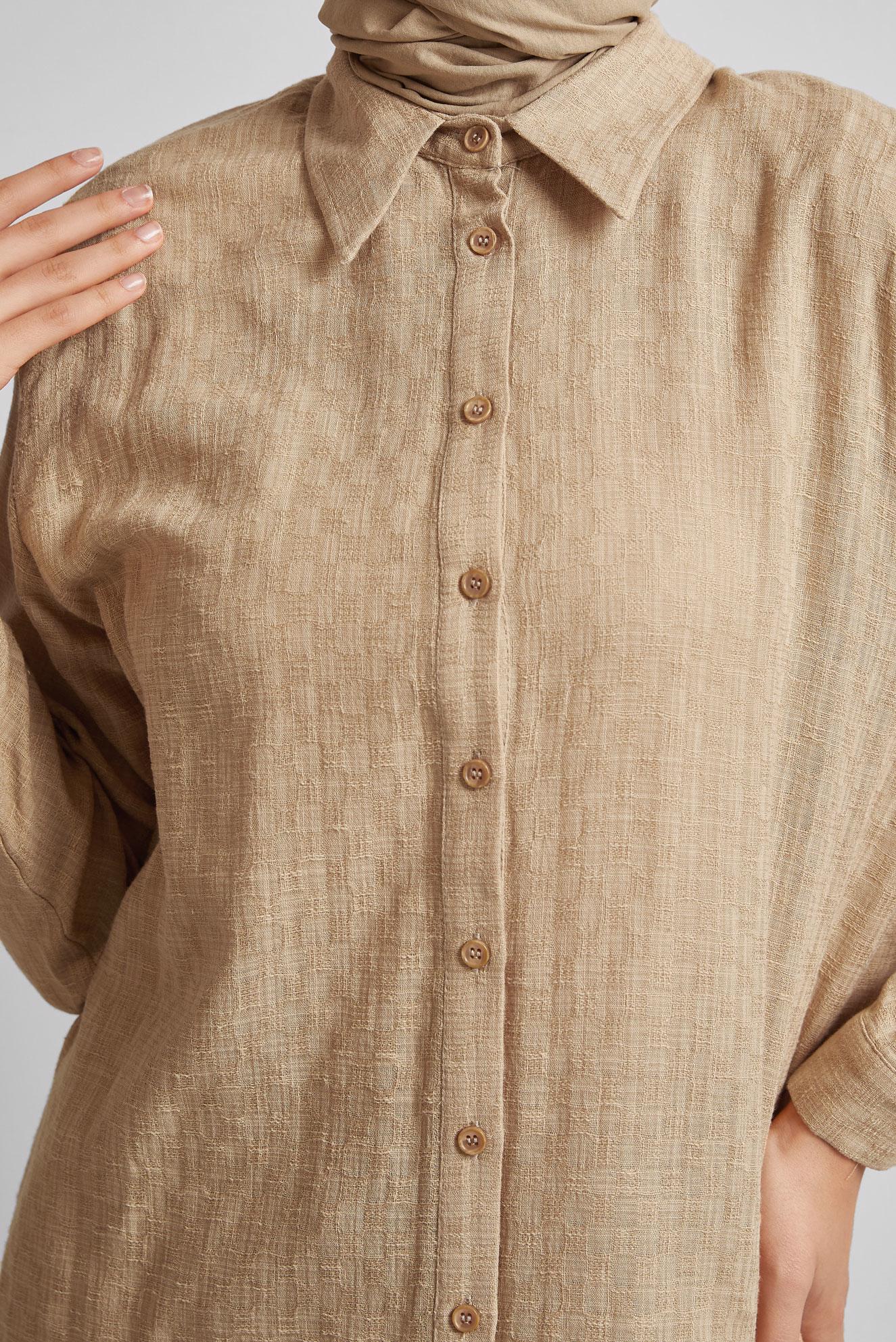 Tesettür giyim KAHVE GÖMLEK YAKA TUNİK 44818