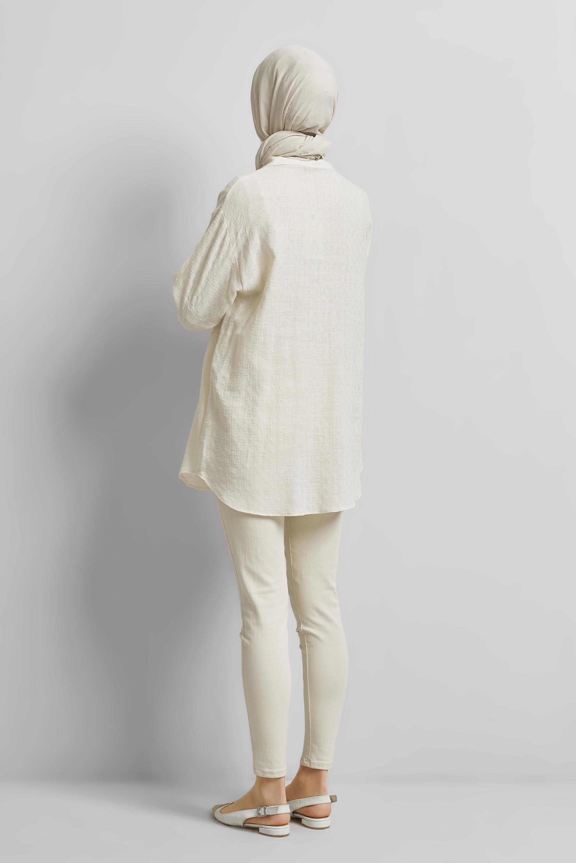 Tesettür giyim EKRU GÖMLEK YAKA TUNİK 44818