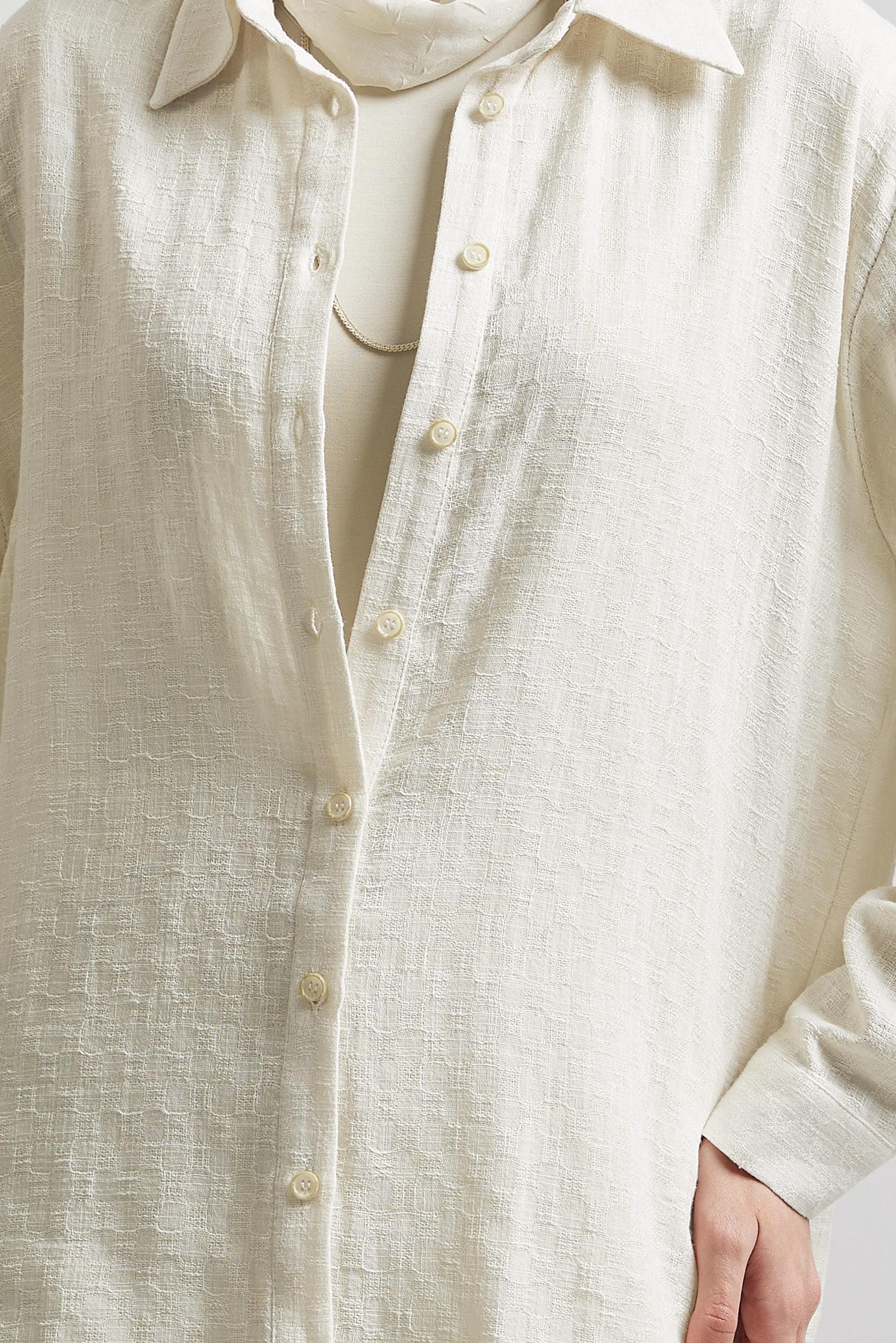 Tesettür giyim EKRU GÖMLEK YAKA TUNİK 44818