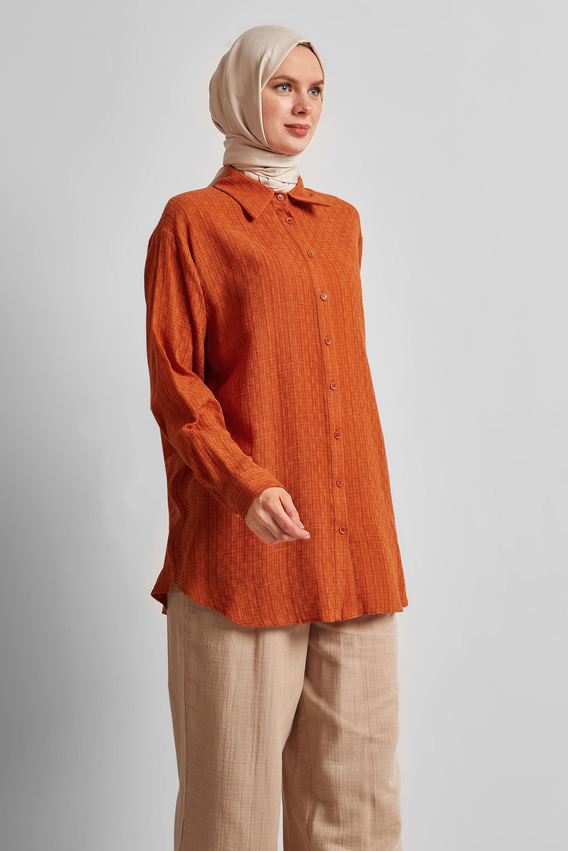 Tesettür giyim TURUNCU GÖMLEK YAKA TUNİK 44818