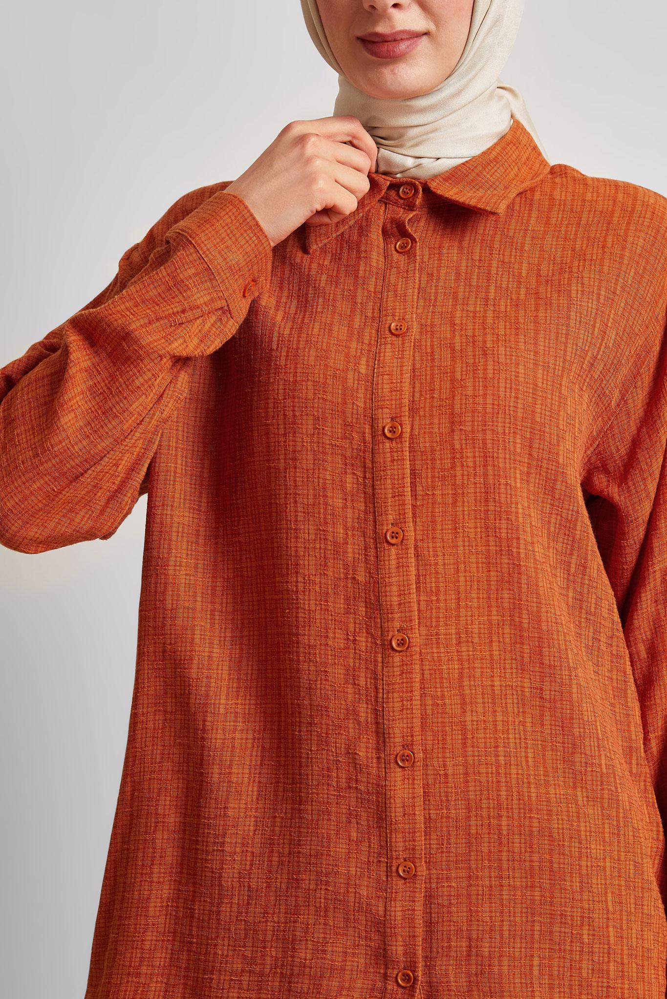 Tesettür giyim TURUNCU GÖMLEK YAKA TUNİK 44818