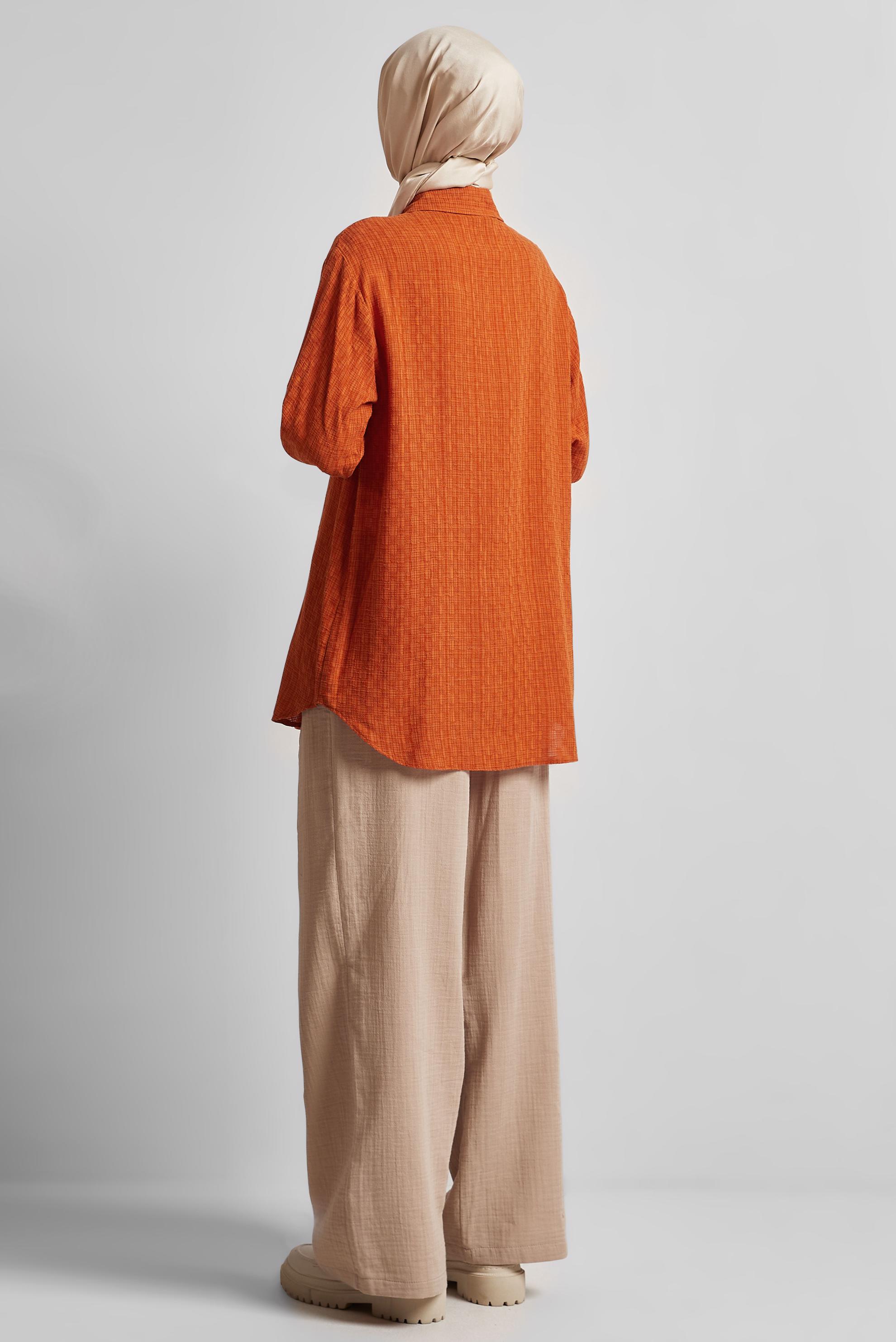 Tesettür giyim TURUNCU GÖMLEK YAKA TUNİK 44818