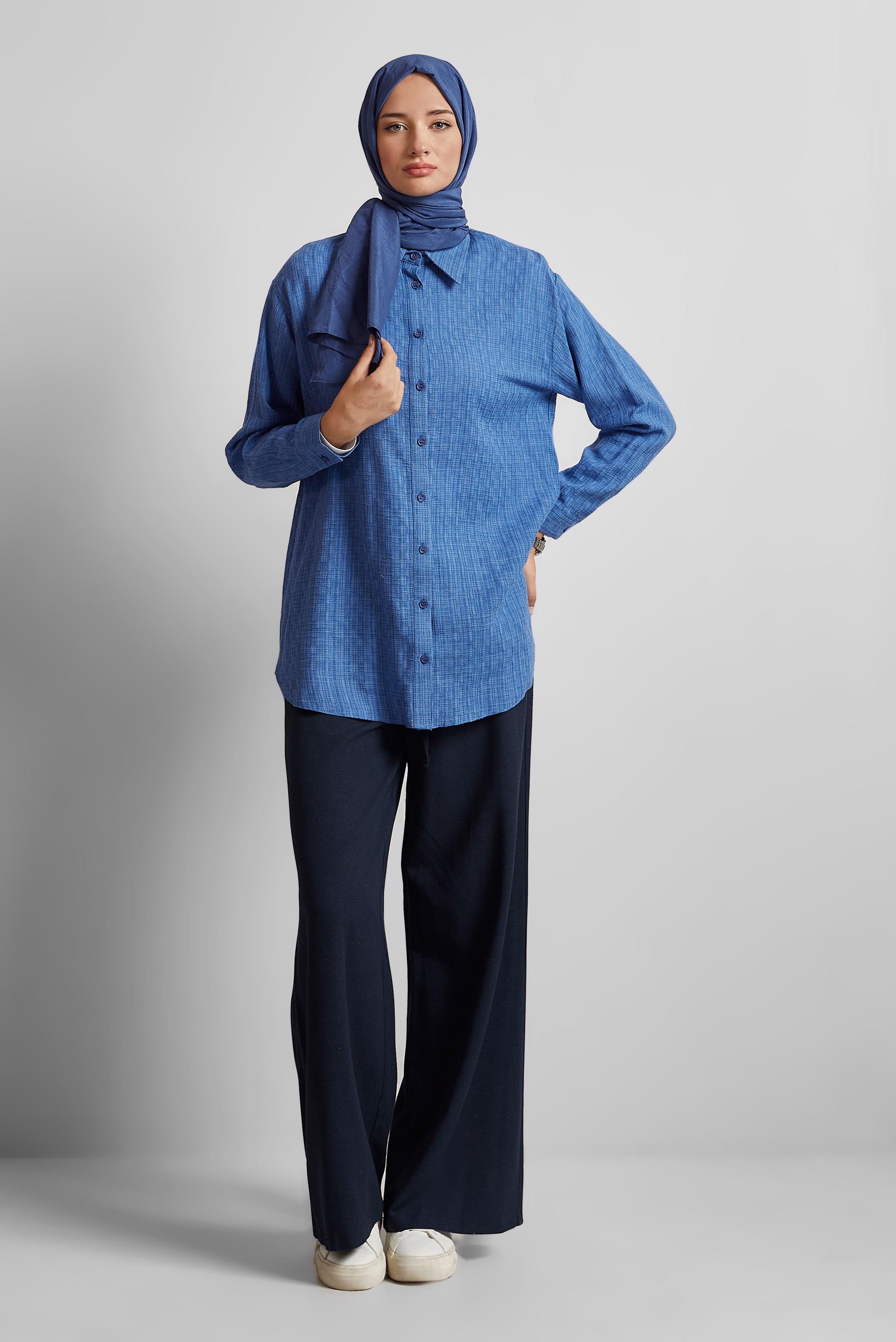 Tesettür giyim LACİVERT GÖMLEK YAKA TUNİK 44818