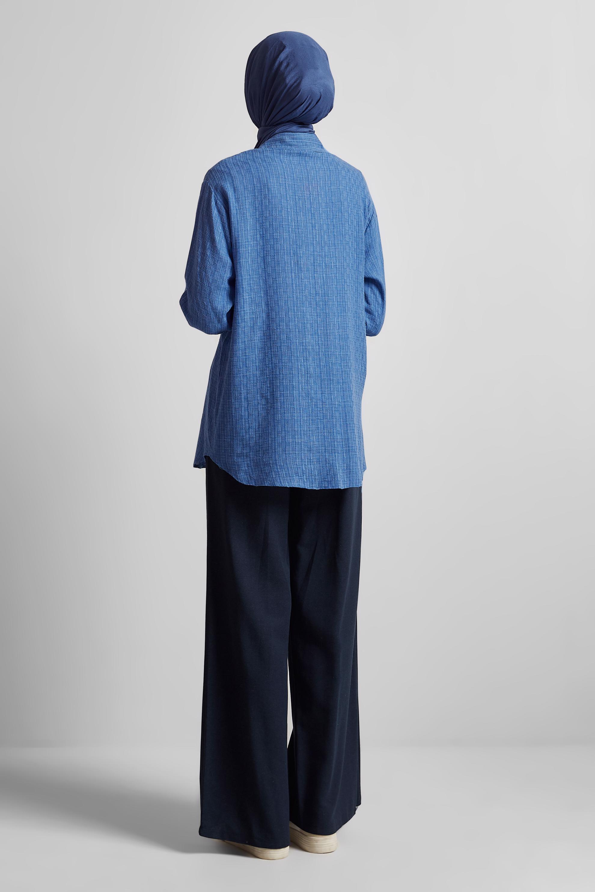 Tesettür giyim LACİVERT GÖMLEK YAKA TUNİK 44818