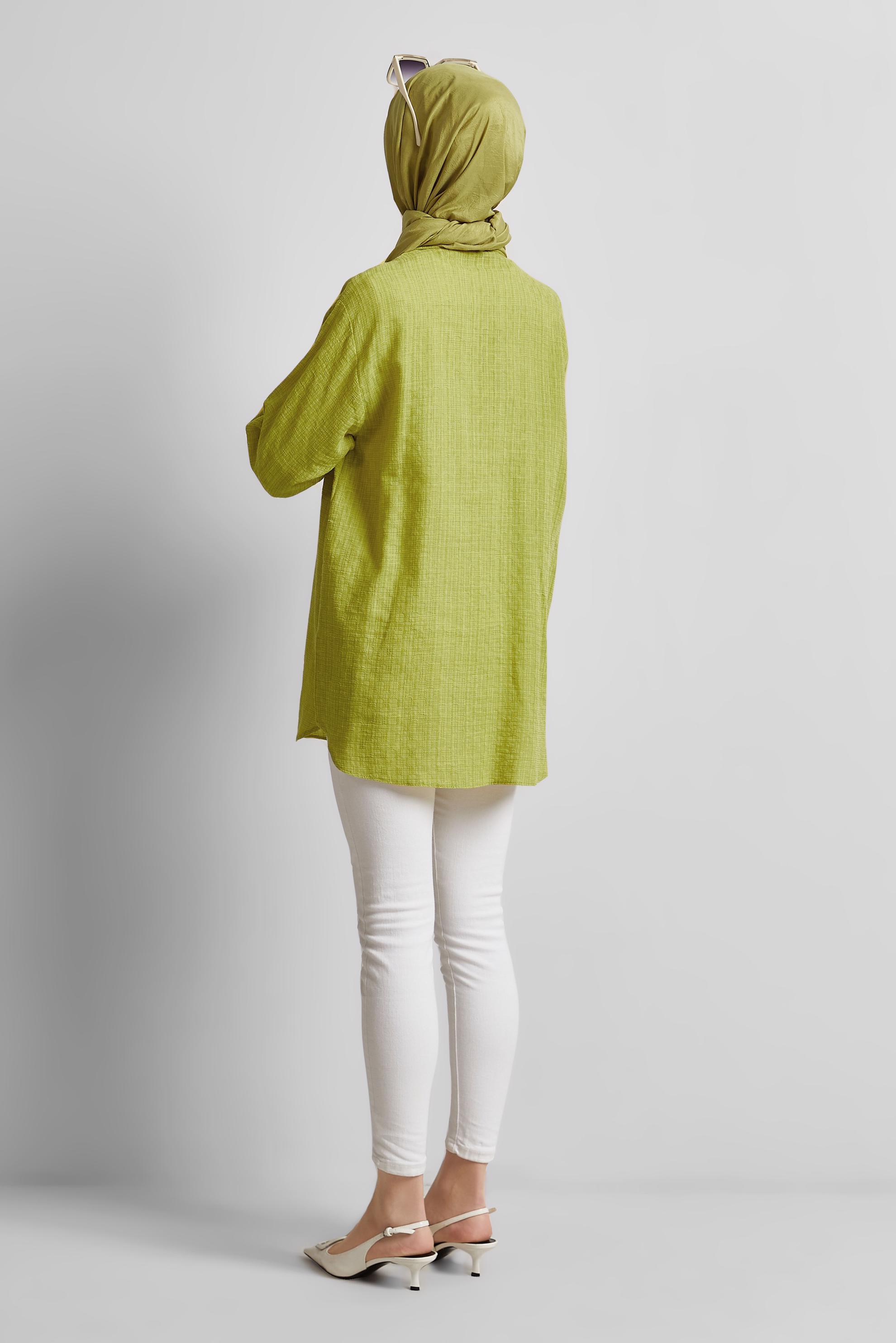 Tesettür giyim YEŞİL GÖMLEK YAKA TUNİK 44818