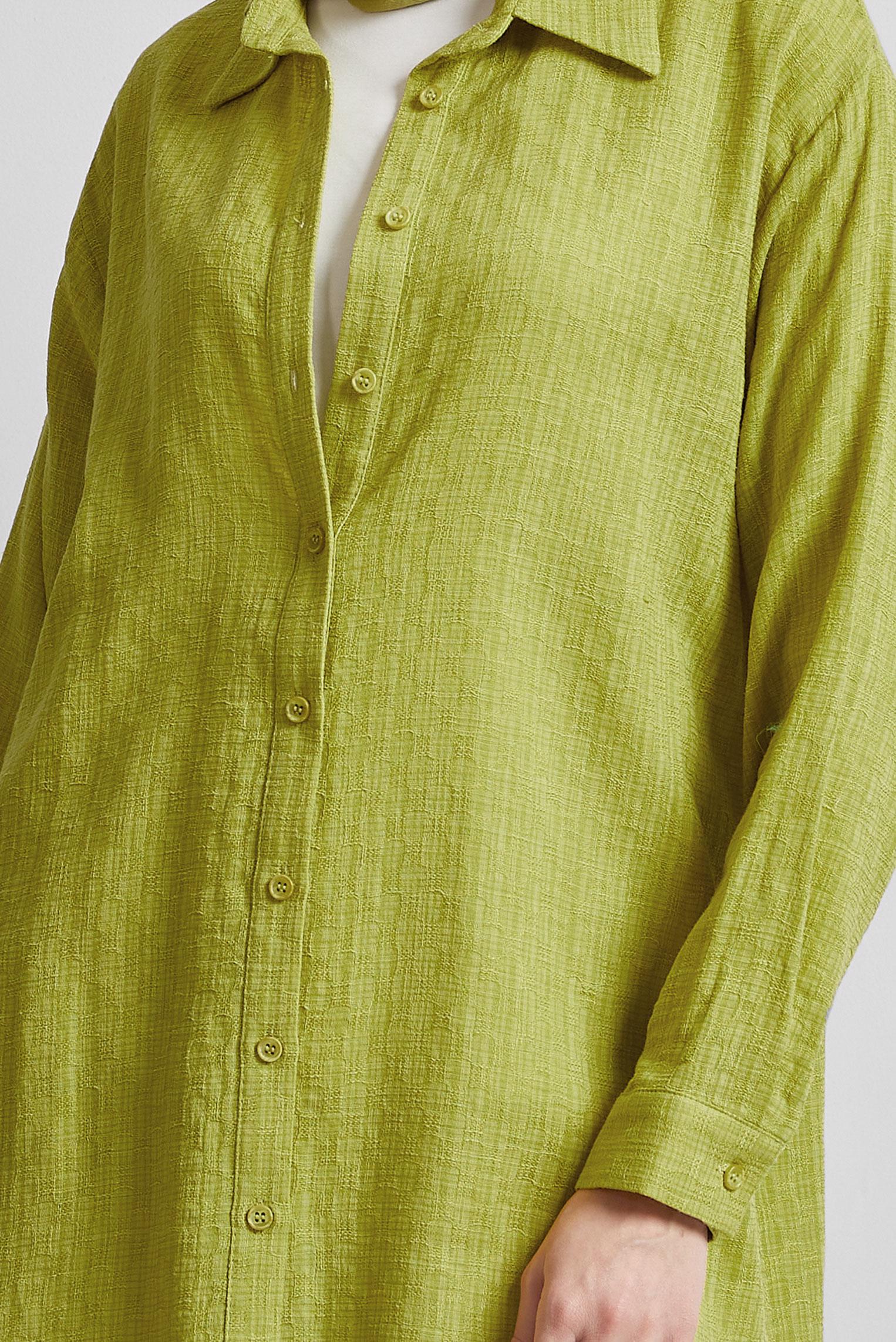 Tesettür giyim YEŞİL GÖMLEK YAKA TUNİK 44818