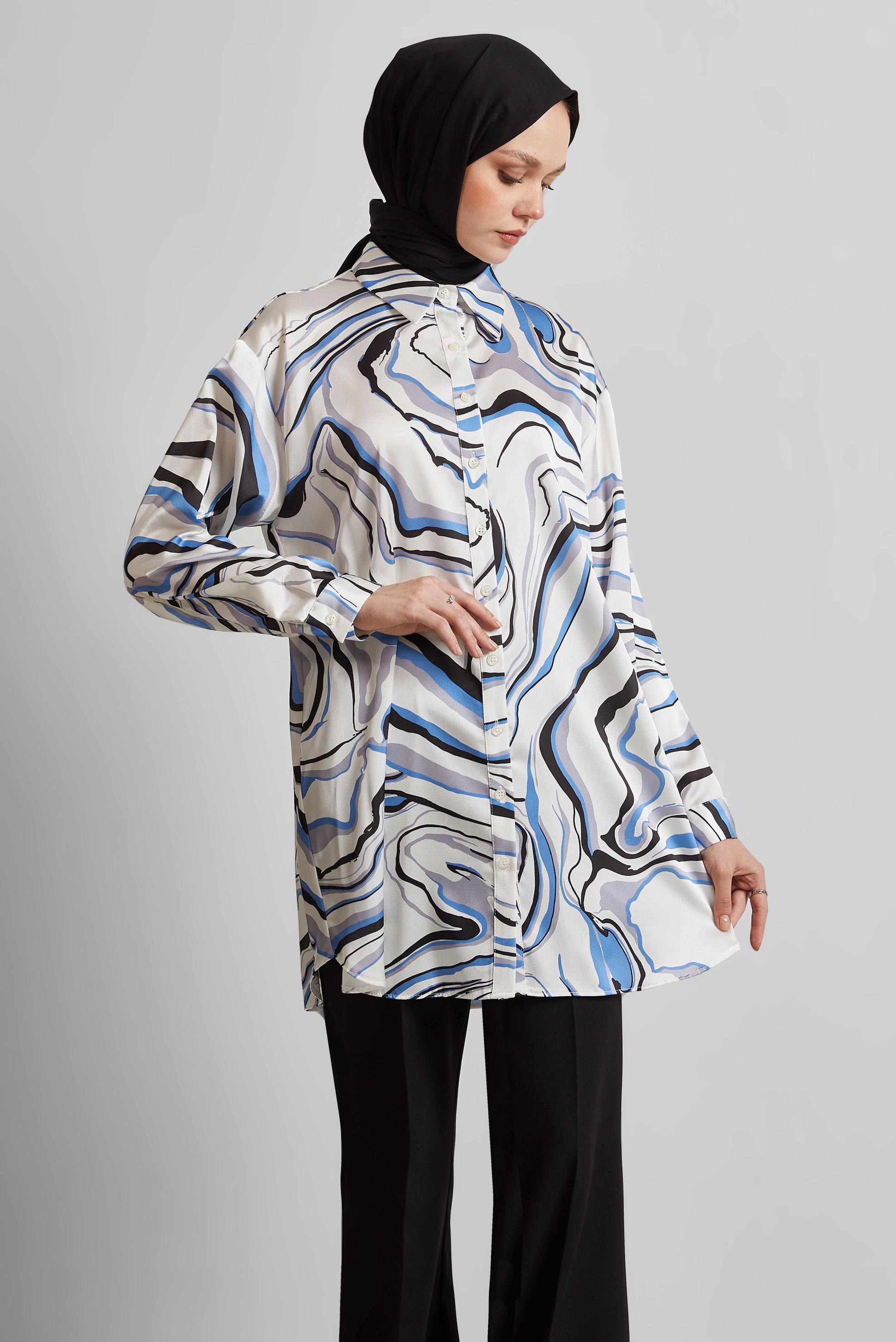 Tesettür giyim MAVİ DESENLİ TUNİK 44819