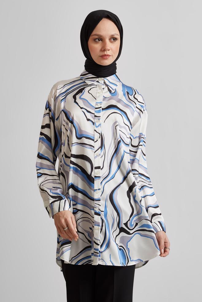 Tesettür giyim MAVİ DESENLİ TUNİK 44819 - ALVİNA
