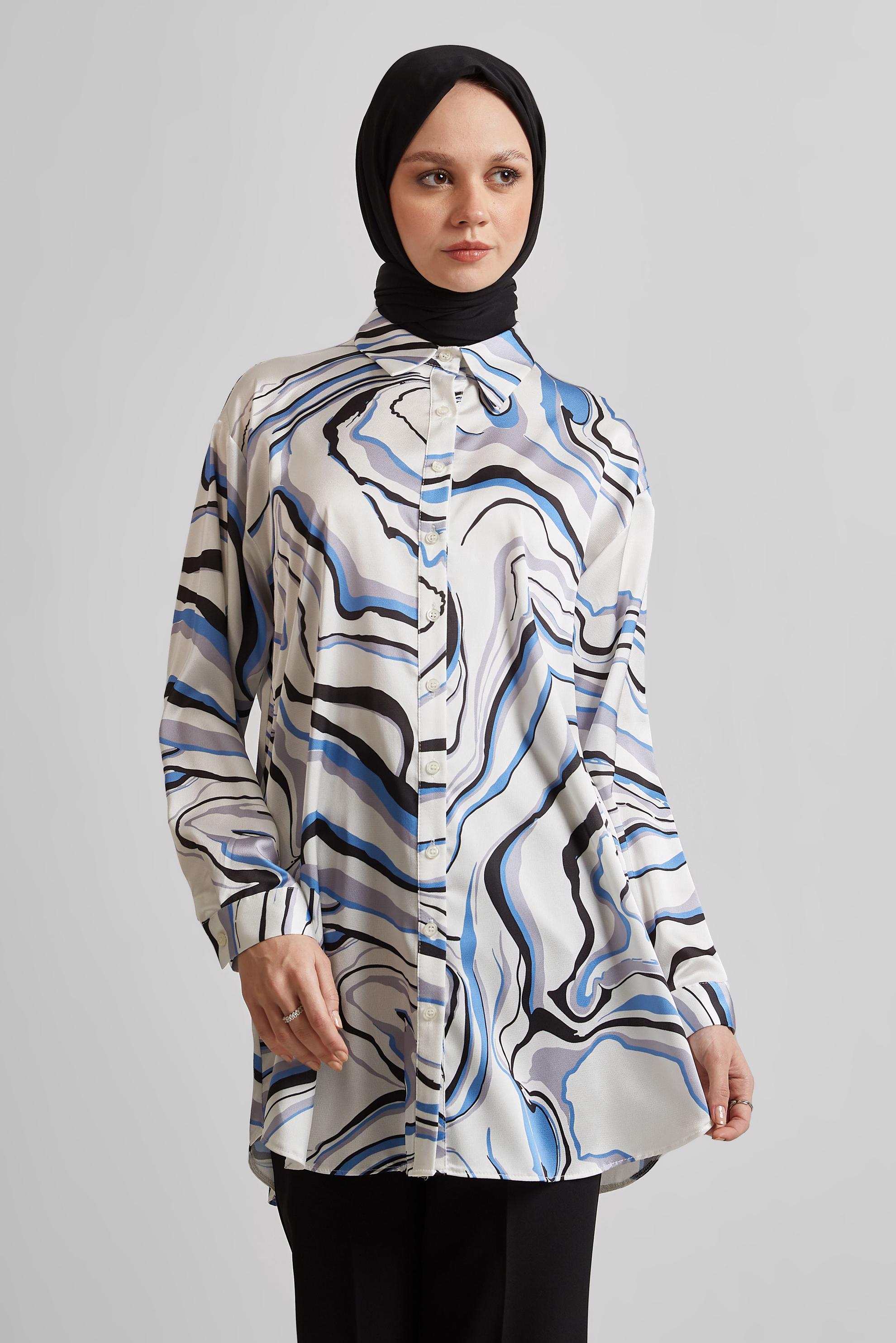 Tesettür giyim MAVİ DESENLİ TUNİK 44819