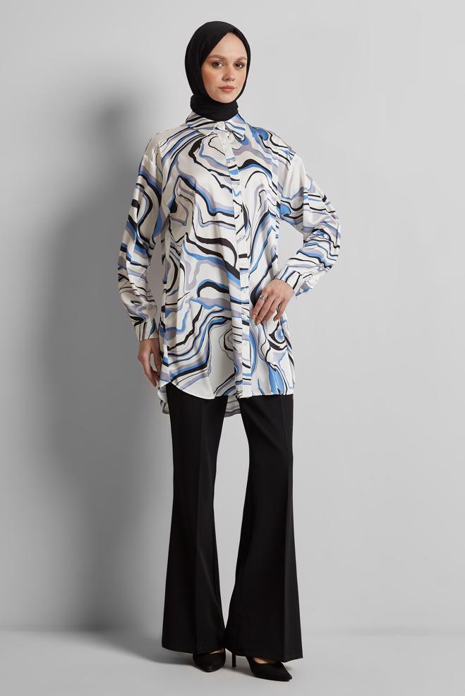 Tesettür giyim MAVİ DESENLİ TUNİK 44819 - ALVİNA