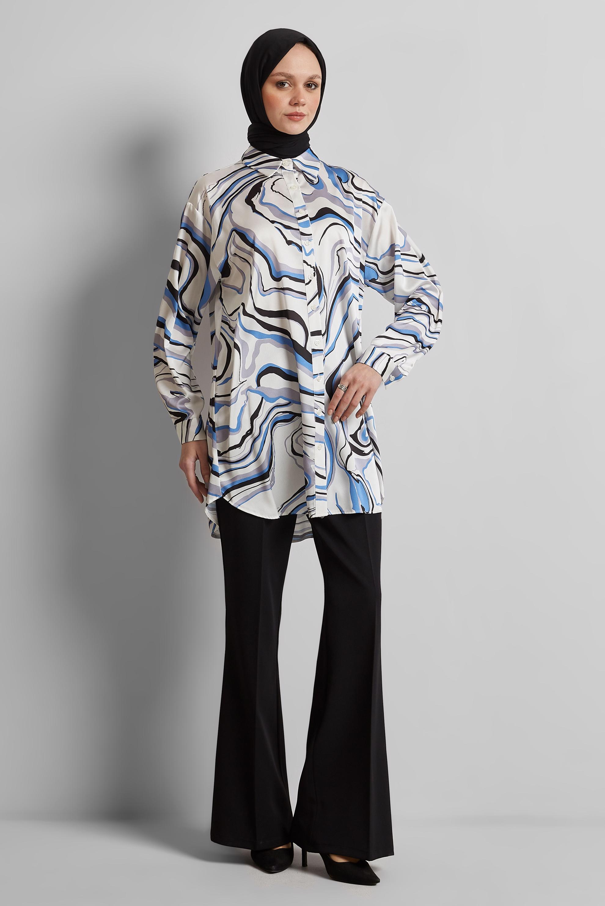 Tesettür giyim MAVİ DESENLİ TUNİK 44819