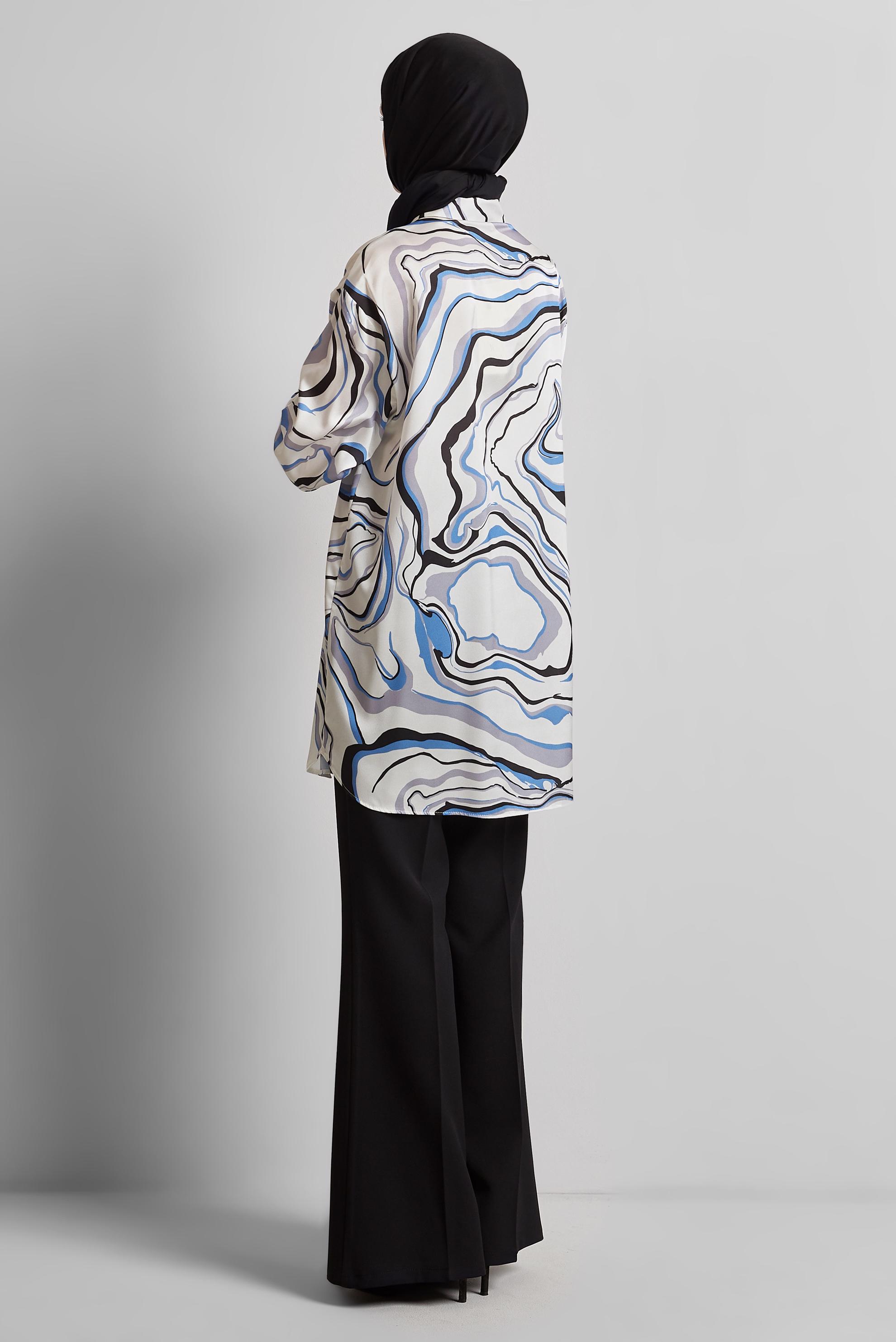 Tesettür giyim MAVİ DESENLİ TUNİK 44819