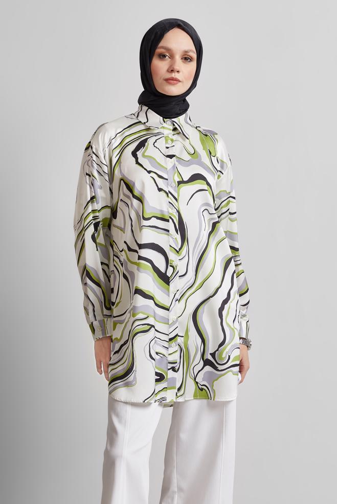 Tesettür giyim YEŞİL DESENLİ TUNİK 44819 - ALVİNA