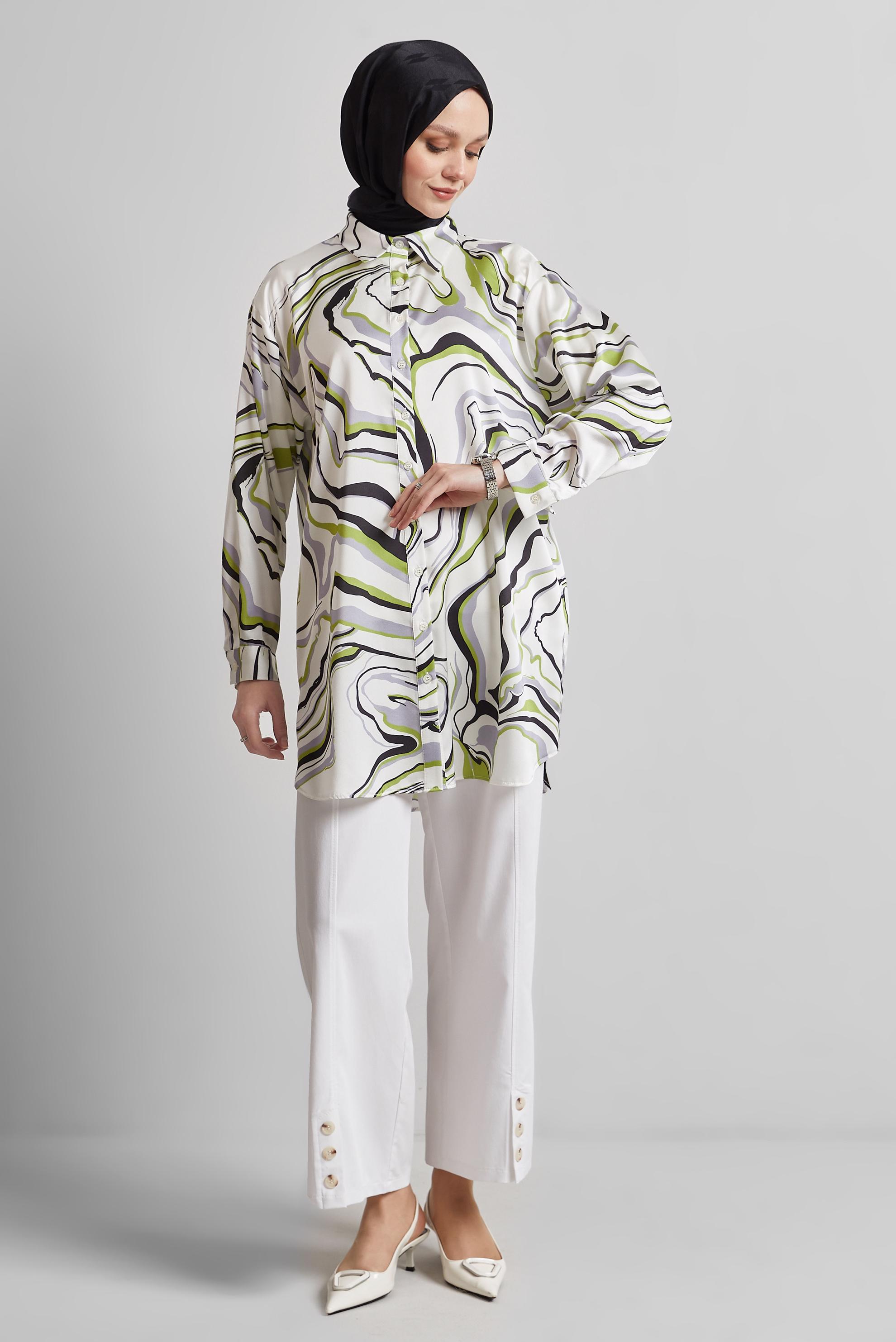 Tesettür giyim YEŞİL DESENLİ TUNİK 44819