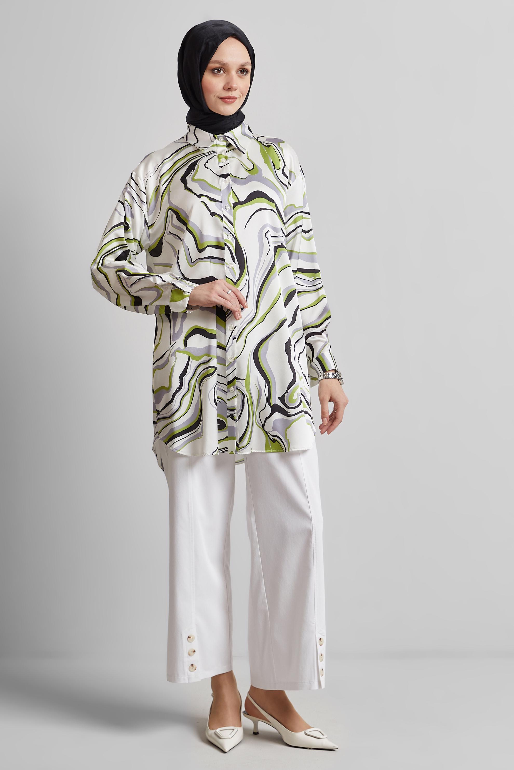 Tesettür giyim YEŞİL DESENLİ TUNİK 44819