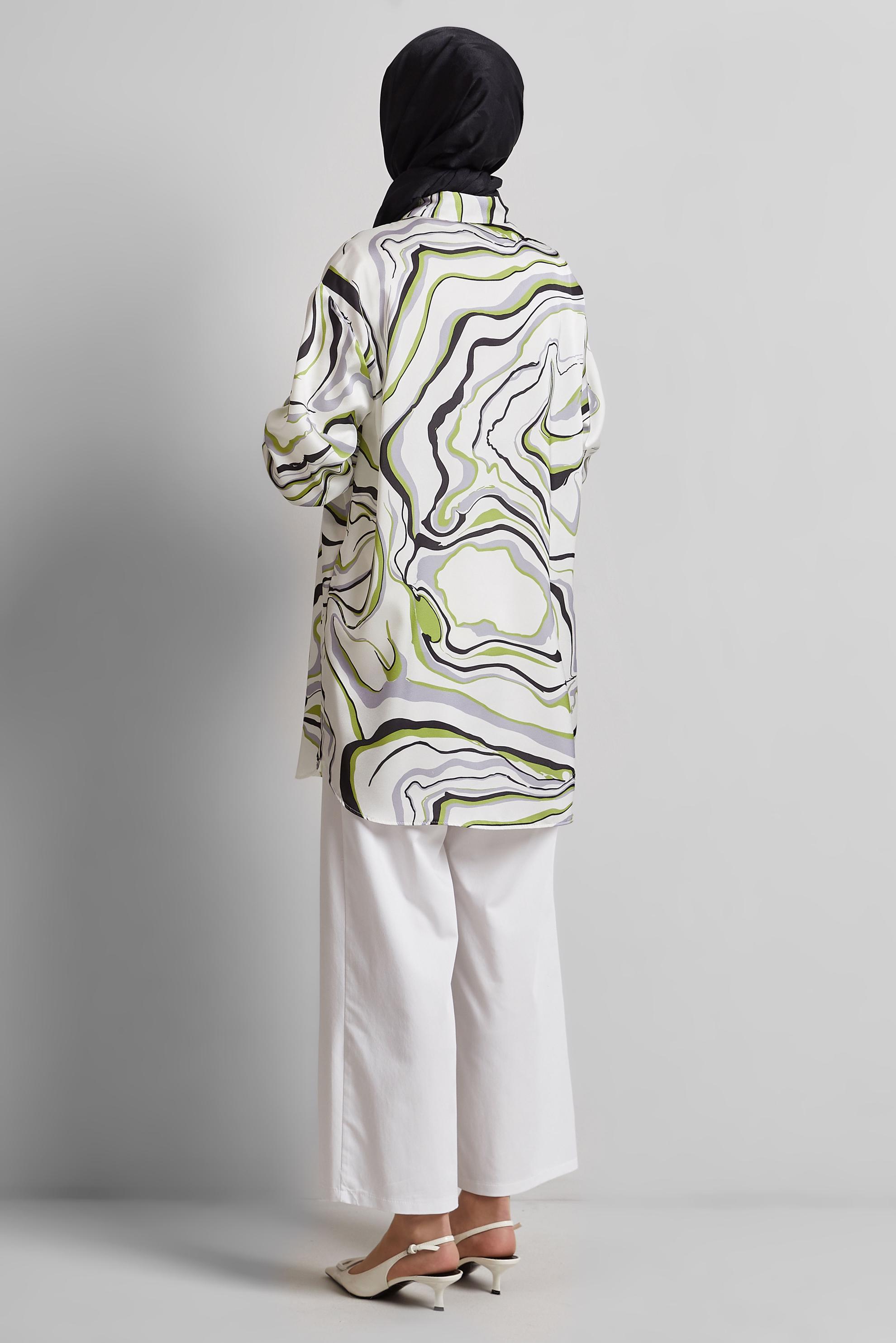 Tesettür giyim YEŞİL DESENLİ TUNİK 44819