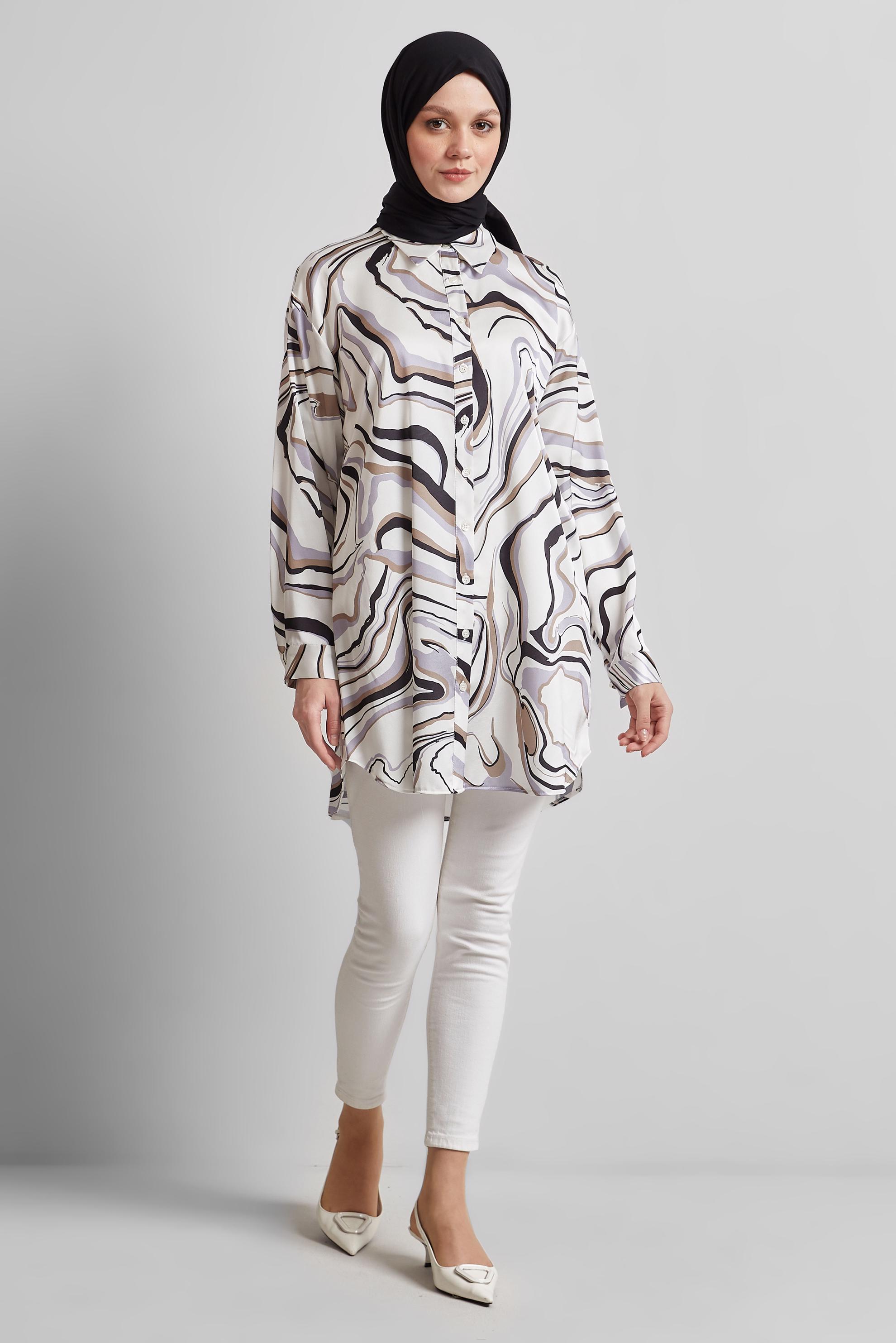 Tesettür giyim VİZON DESENLİ TUNİK 44819