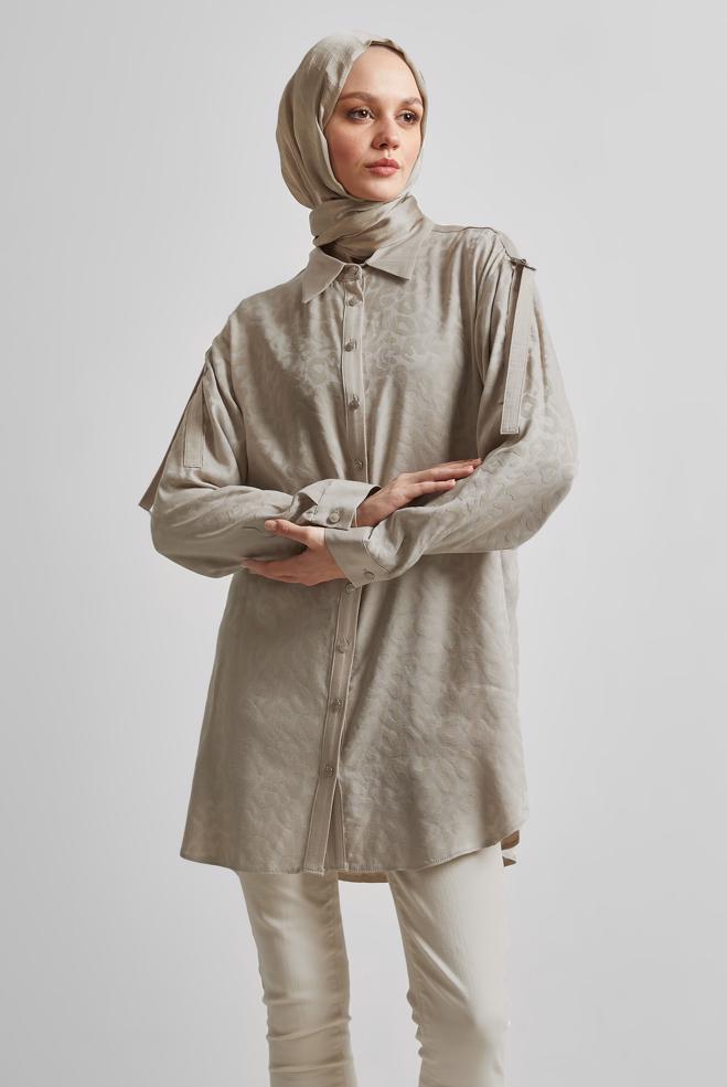 Tesettür giyim BEJ GÖMLEK YAKA TUNİK 45254 - ALVİNA