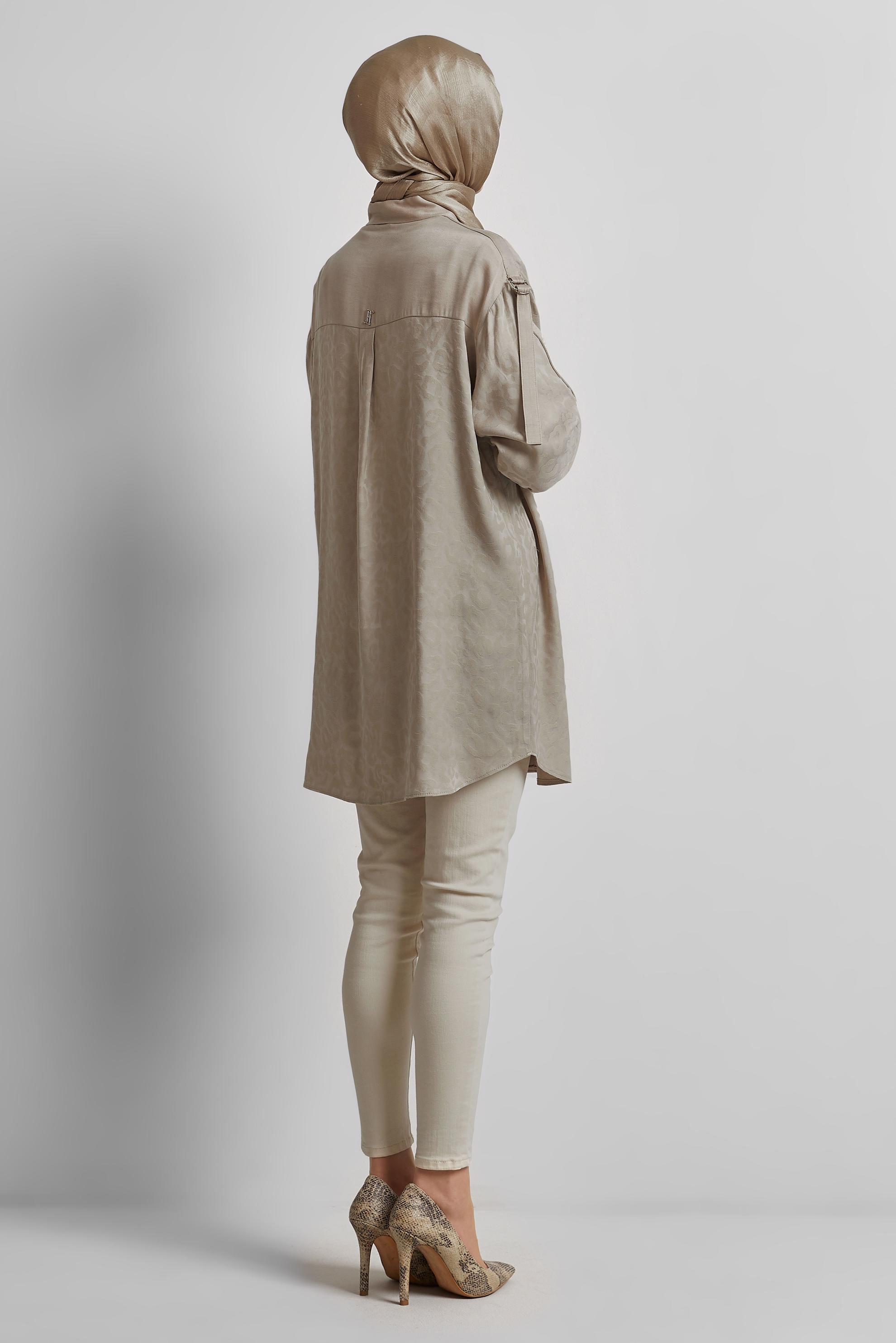 Tesettür giyim BEJ GÖMLEK YAKA TUNİK 45254