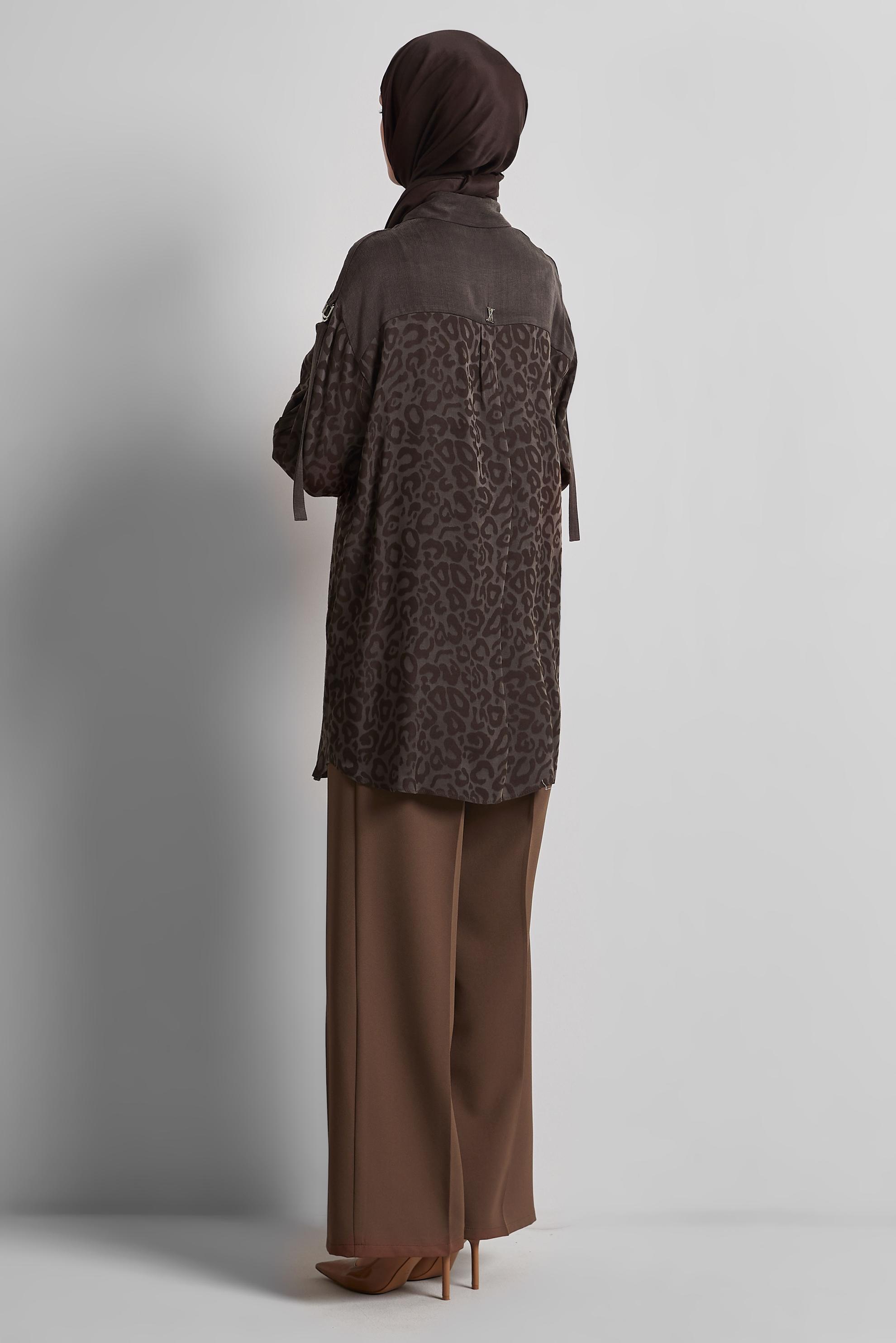 Tesettür giyim KAHVE GÖMLEK YAKA TUNİK 45254
