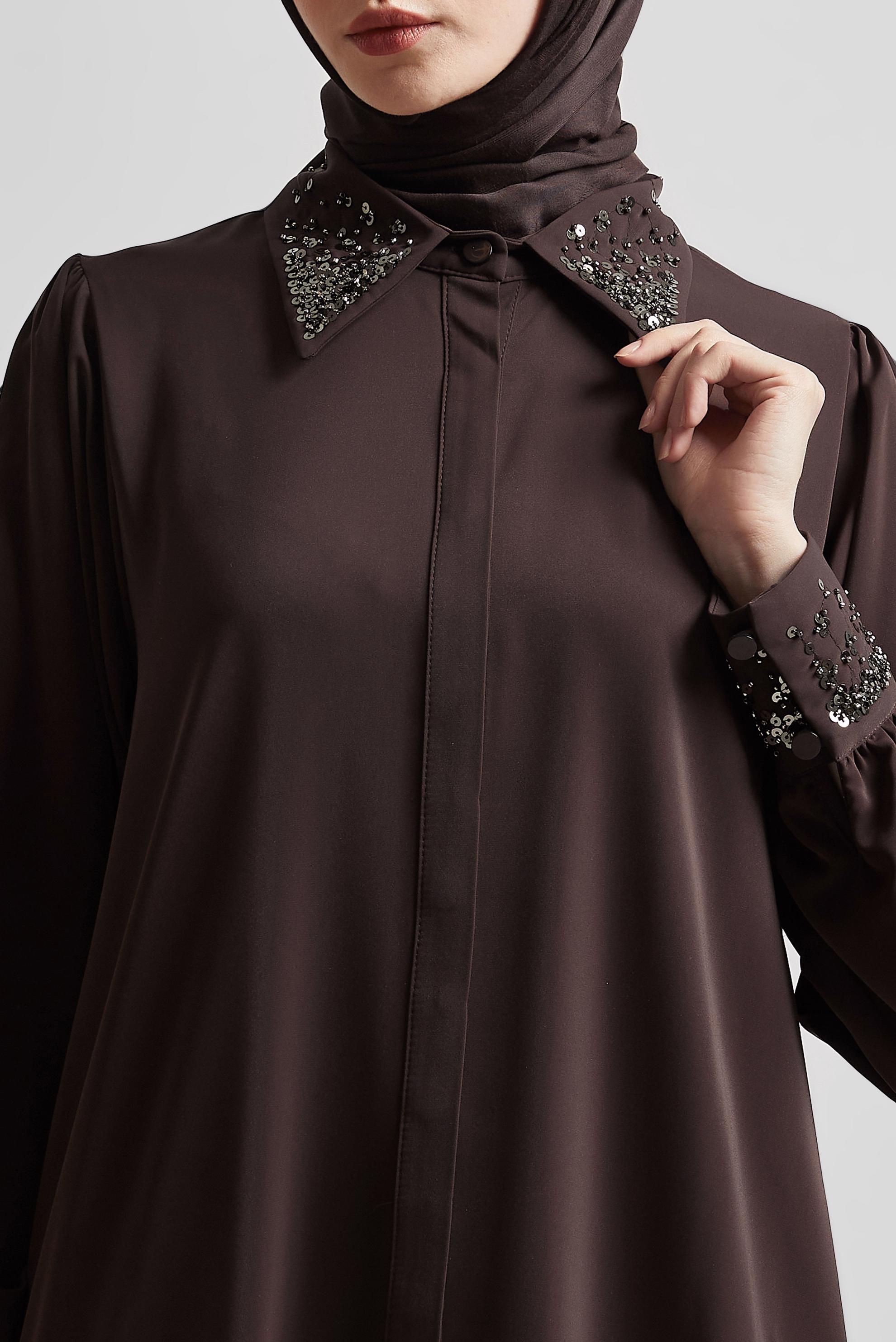 Tesettür giyim KAHVE PUL BASKILI GÖMLEK TUNİK 45320