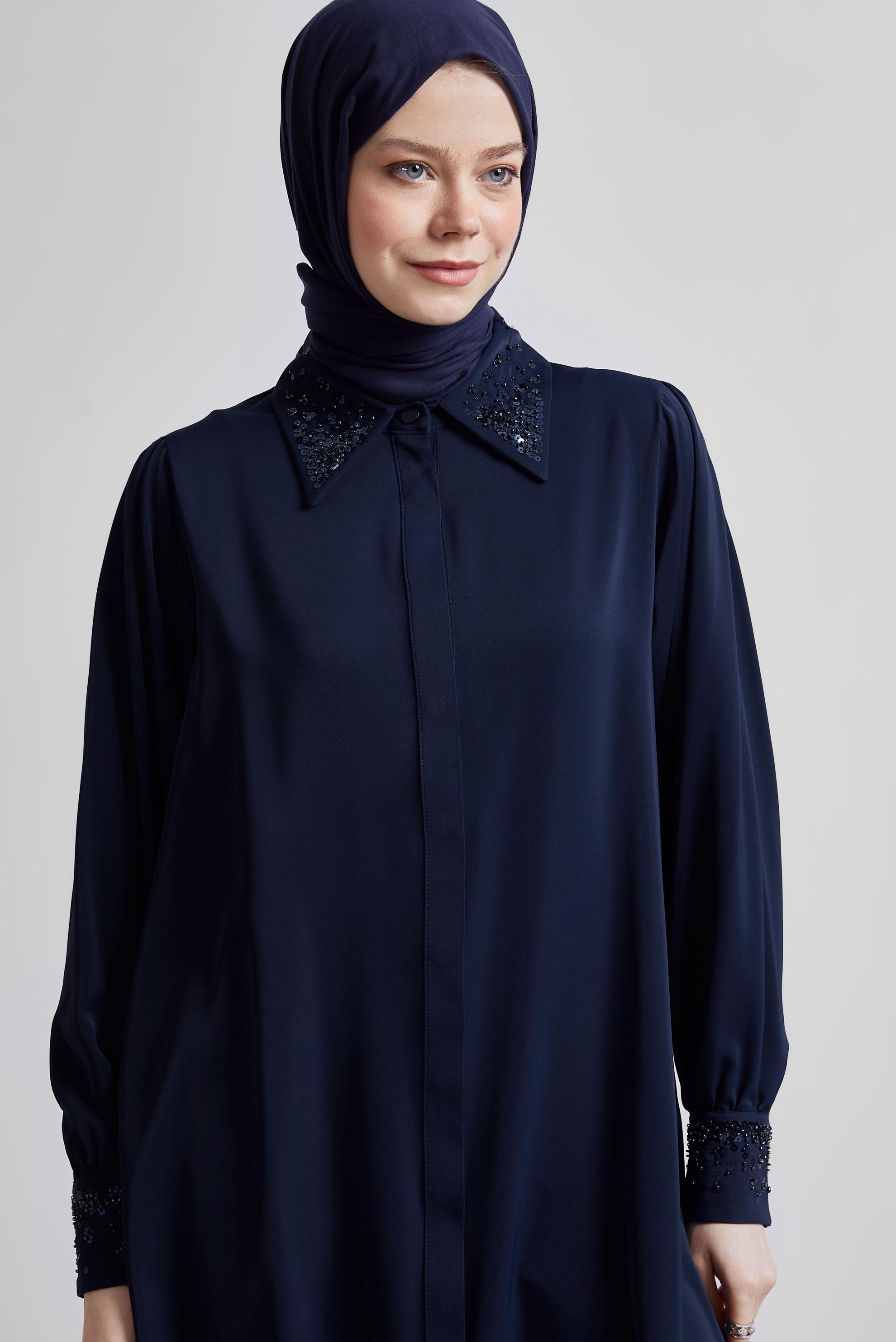 Tesettür giyim LACİVERT PUL BASKILI GÖMLEK TUNİK 45320